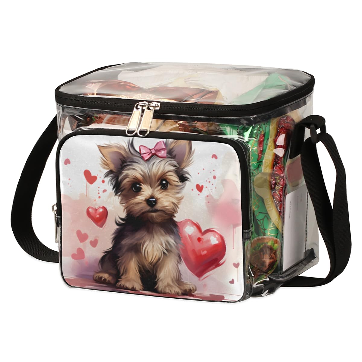 GzLeyigou Clear Transparent Dog Heart Tote Bag with Handles - Crossbody Shoulder Lunch Bag for Outdoor, Travel, Picnic, Concerts & Sports Events (Stadium Approved) - Perfect for Pet Lovers, Beach Days & Festival Essentials