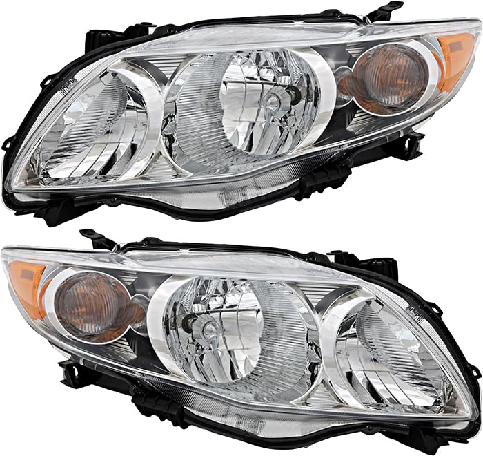 Toyota Corolla CE/L/LE Headlight Assembly Set - Compatible with 2009-2010 Models (Driver & Passenger Side) | Halogen Replacement Lamps for US-Built Vehicles | Perfect for Night Driving and Road Safety