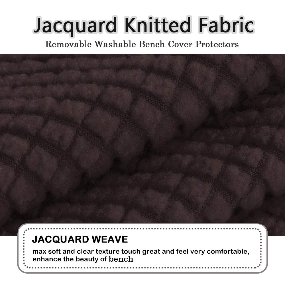 Stretch Jacquard Dining Room Bench Slipcover - Removable, Washable & Anti-Slip Seat Protector - Fits Most Benches for Living Room, Bedroom & Kitchen - Perfect for Home Decor & Furniture Protection (Brown)