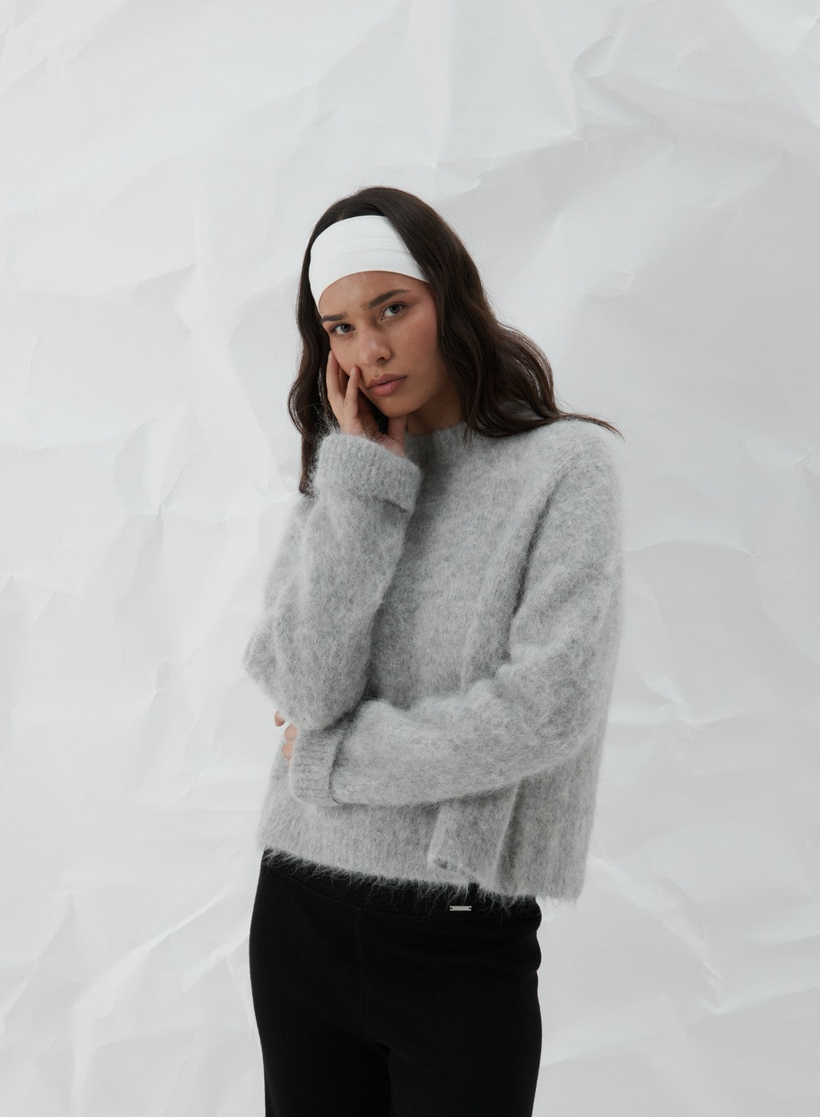 Soft Grey Melange Alpaca Knit Sweater for Women - Cozy Winter Pullover, Warm & Breathable - Perfect for Casual Outfits, Office Wear & Holiday Gatherings