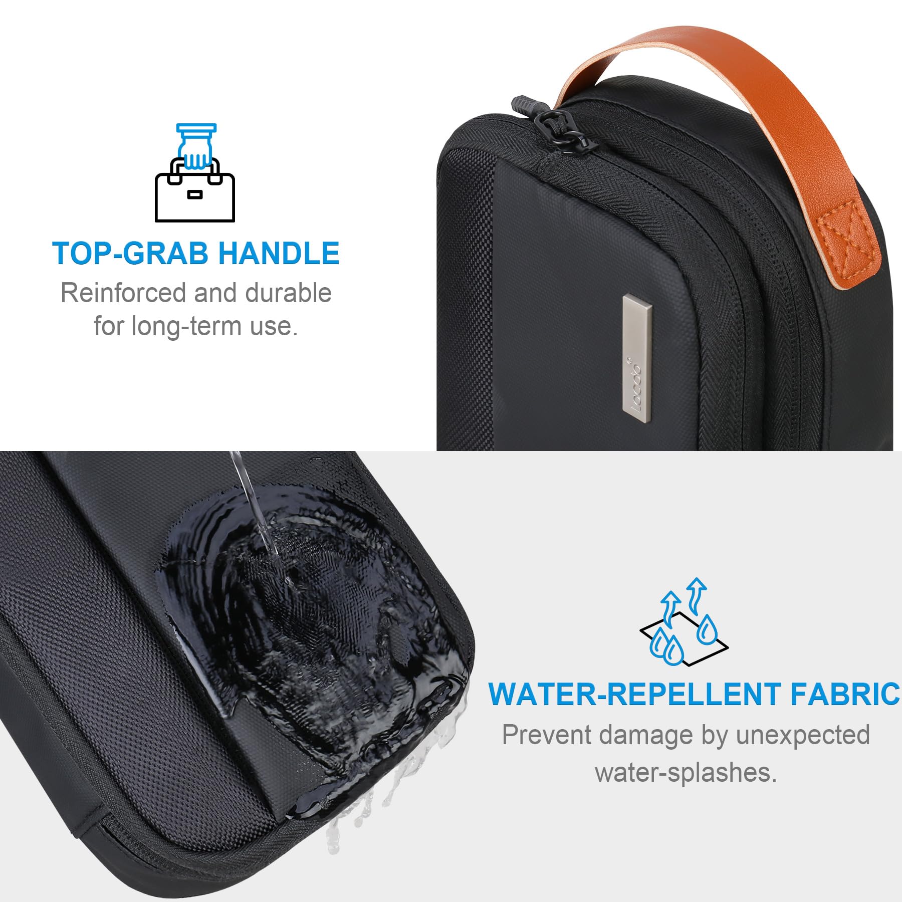 Lacdo Waterproof Electronics Organizer Travel Case - Cable Organizer Bag for Phone, AirPods, USB Drive, Cords & Tech Accessories - Perfect for Travel, Office & Daily Use - Black