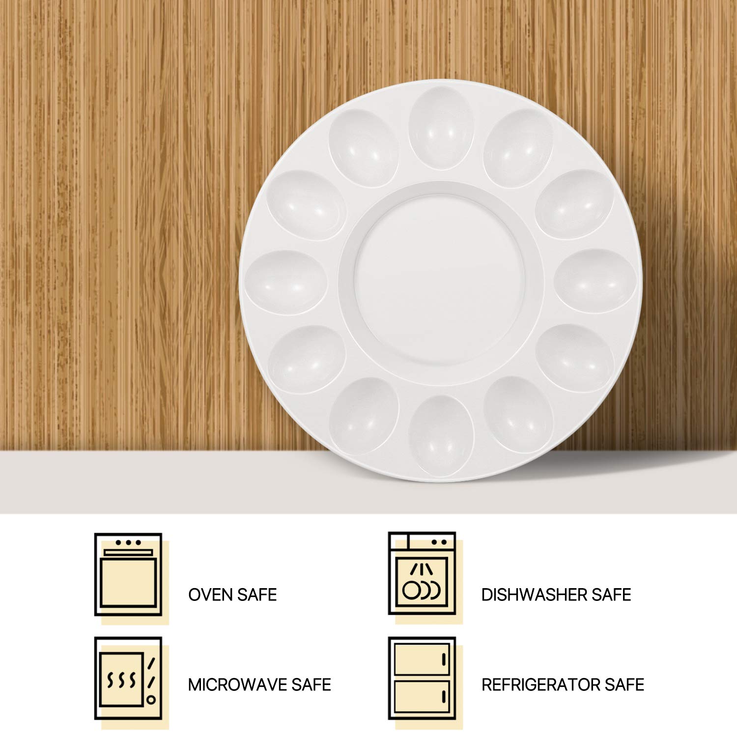 Flexzion Ceramic Deviled Egg Tray - 12 Cup White Porcelain Serving Platter (2 Pack) for Hard Boiled Eggs, Easter & Party Appetizers - Perfect for Holiday Gatherings, Catering Events & Kitchen Decor