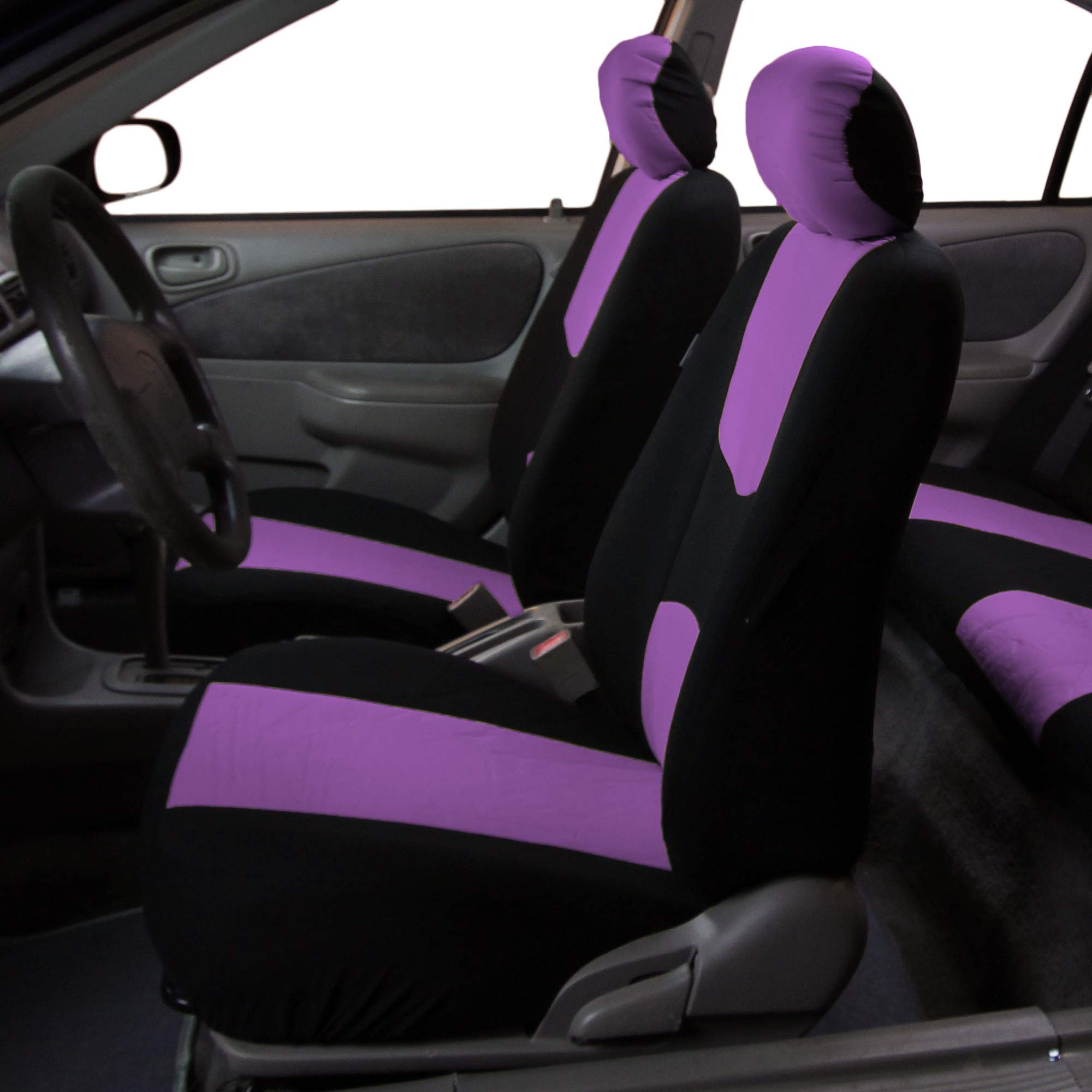FH Group Universal Car Seat Covers Full Set - Breathable Cloth Seat Protectors for SUV, Sedan & Van | Front Low Back & Solid Back Design | Machine Washable Purple Auto Accessories | Perfect for Daily Commute, Road Trips & Family Travel
