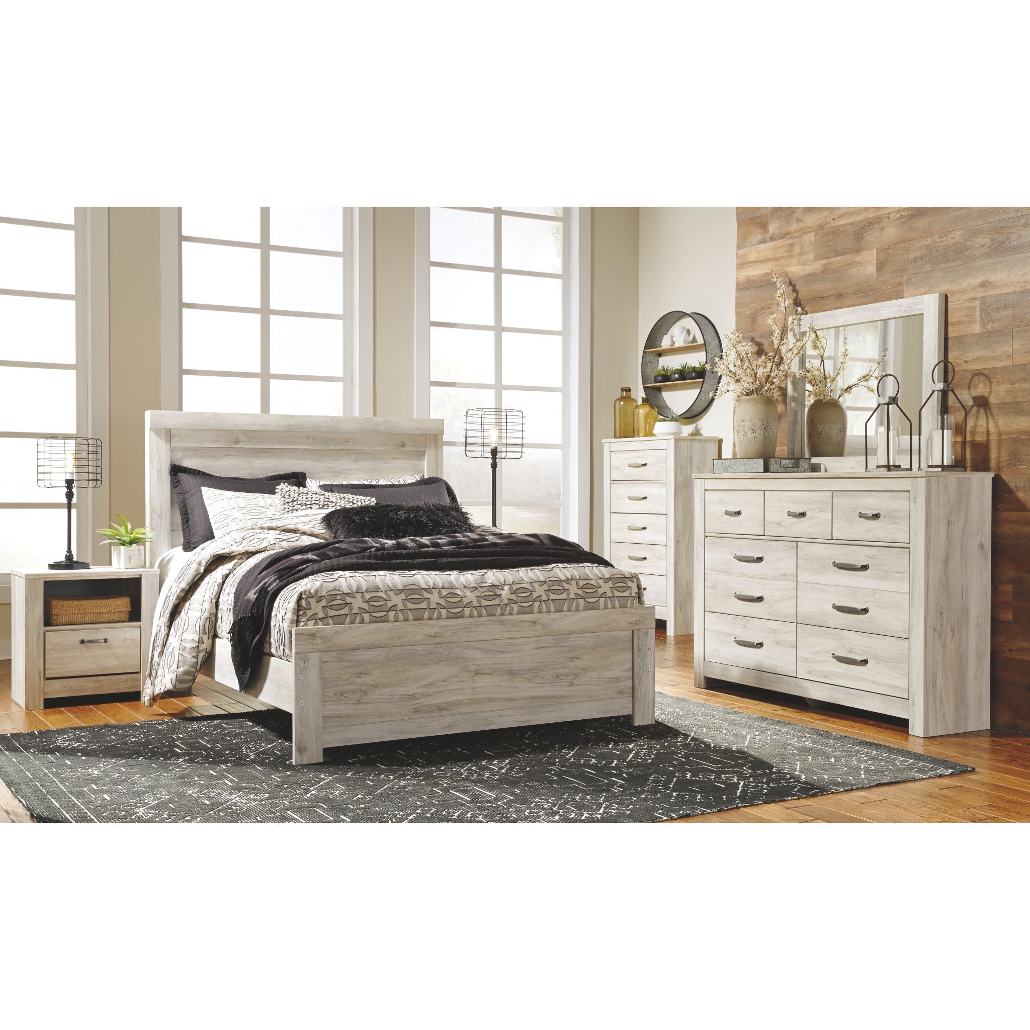 Bellaby 5-Piece Queen Size Bedroom Furniture Set - White Wash Finish for Master Bedroom & Guest Room Decor