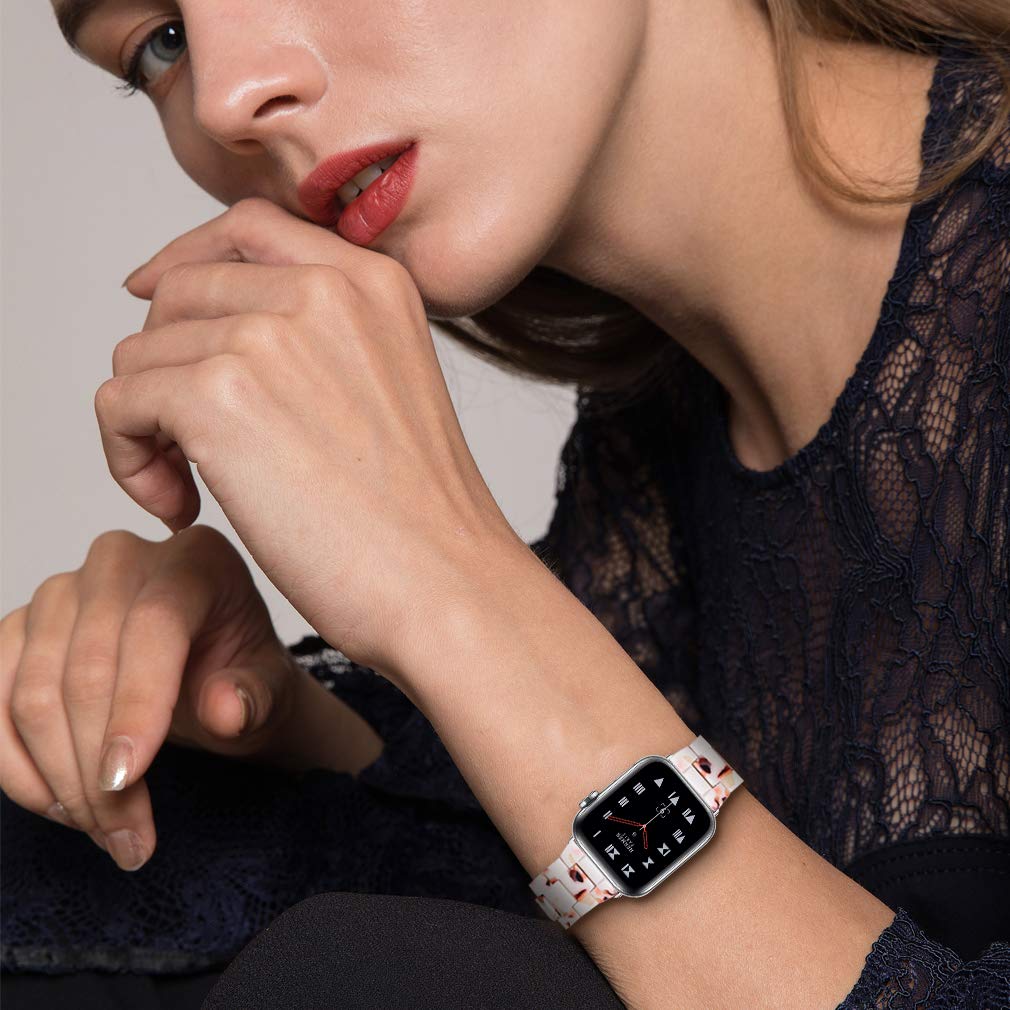 Premium Resin Apple Watch Bands for Women - Compatible with 38mm 40mm 41mm 42mm 44mm 45mm & All Series (1/2/3/4/5/6/7/SE) - Stylish & Durable iWatch Accessories for Workout, Office & Everyday Wear