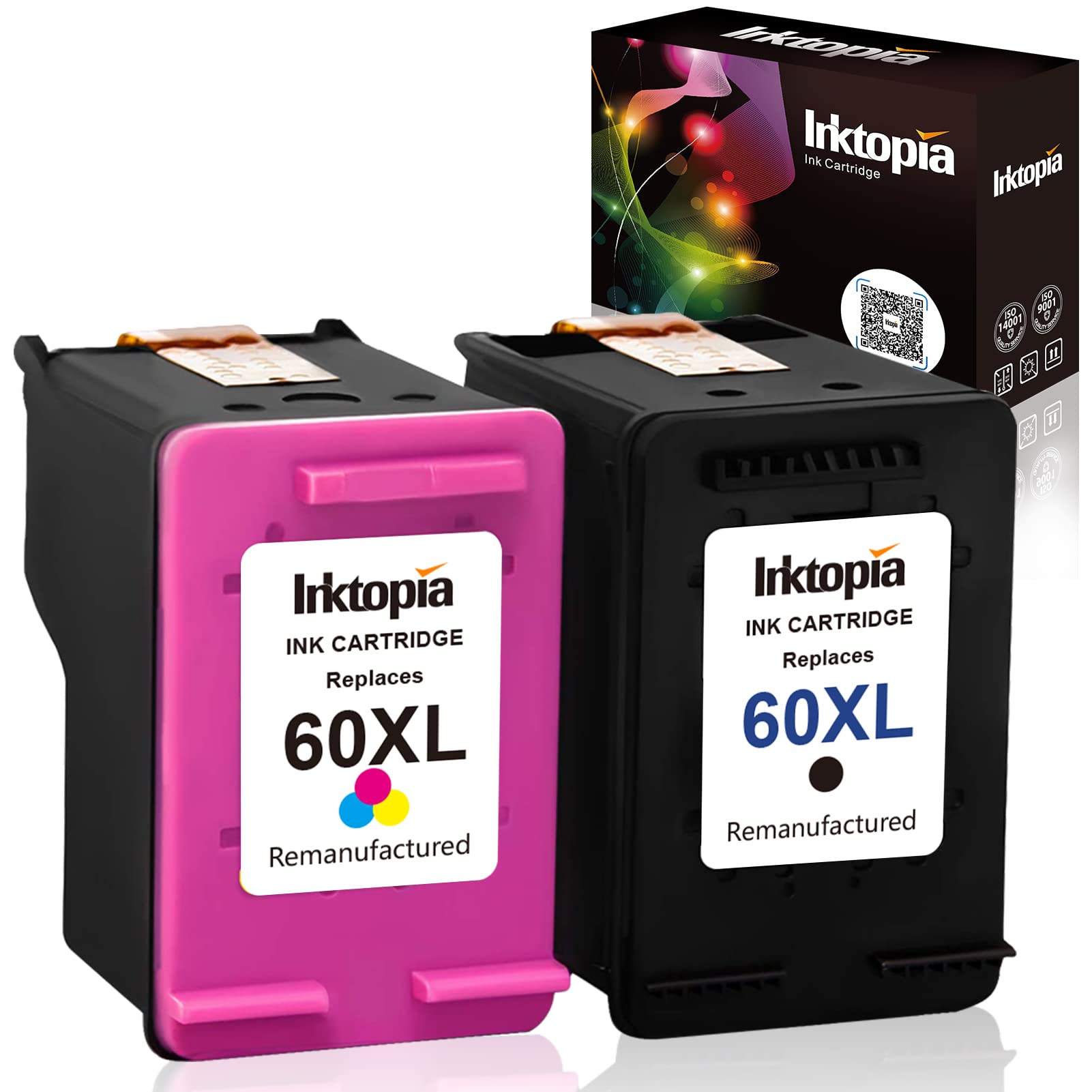 Remanufactured HP 60XL Ink Cartridges Replacement (1 Black, 1 Tri-Color) - Compatible with HP Photosmart C4680, Deskjet D2680 & More | High Yield Printing for Home & Office Use