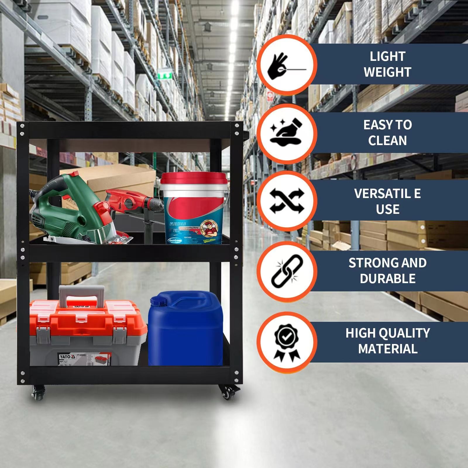 3 Tier Knock Down Service Cart - Heavy Duty 30kg Capacity Per Tier - Perfect for Restaurants, Cafes, and Commercial Kitchens
