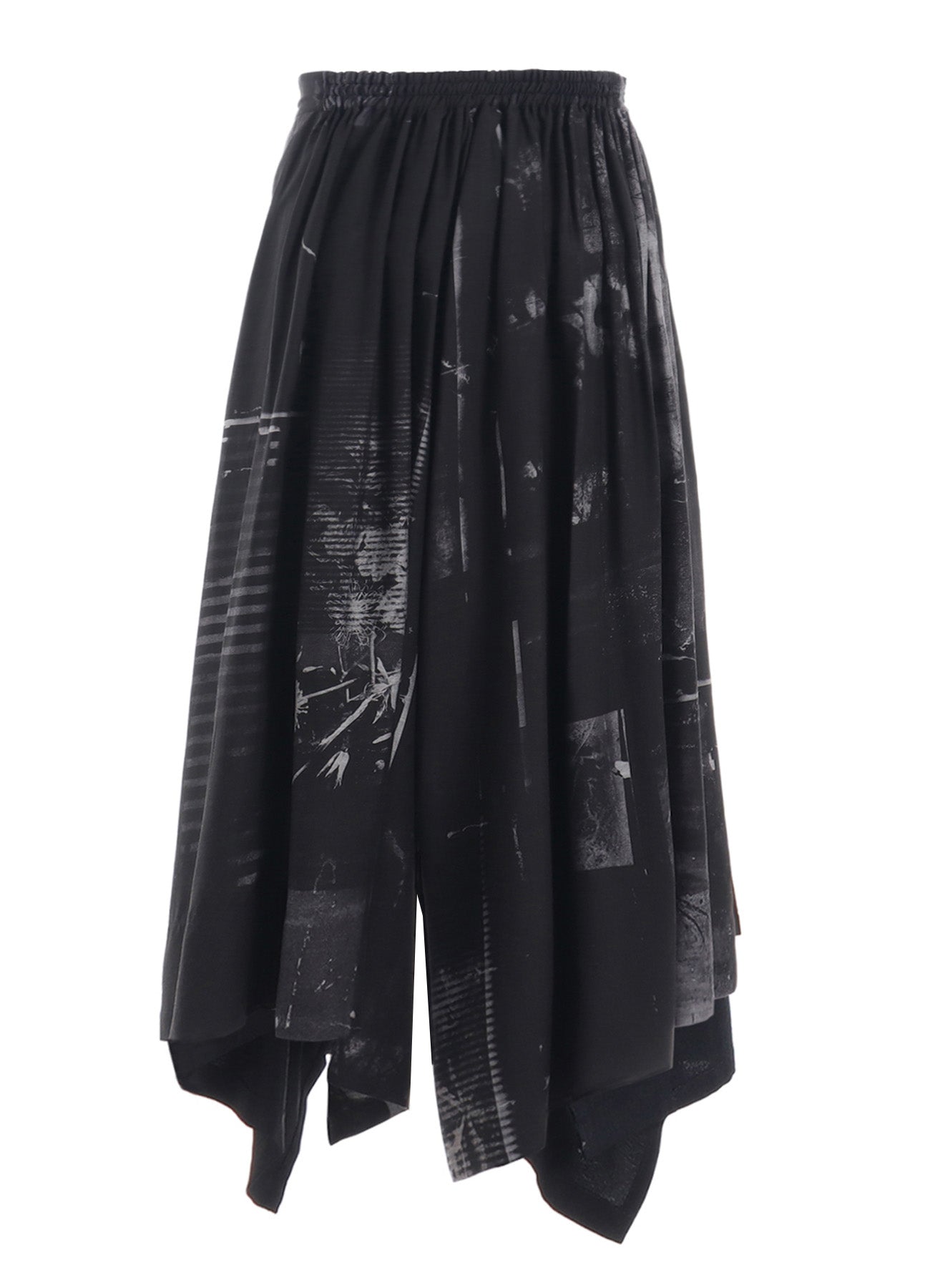 Cupro Blurry Flower Print Right Side Gathered Pants - Women's High Waisted Wide Leg Trousers for Casual Wear & Boho Style Outfits