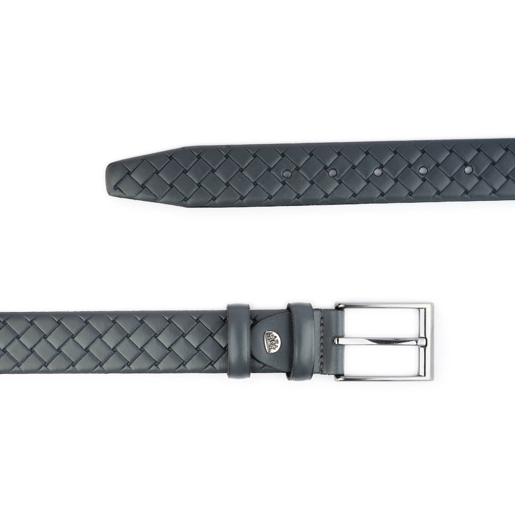 Premium Men's Genuine Leather Belt - Gray Check Embossed Design (3.5cm Width) - Durable Dress Belt for Business, Office & Formal Occasions