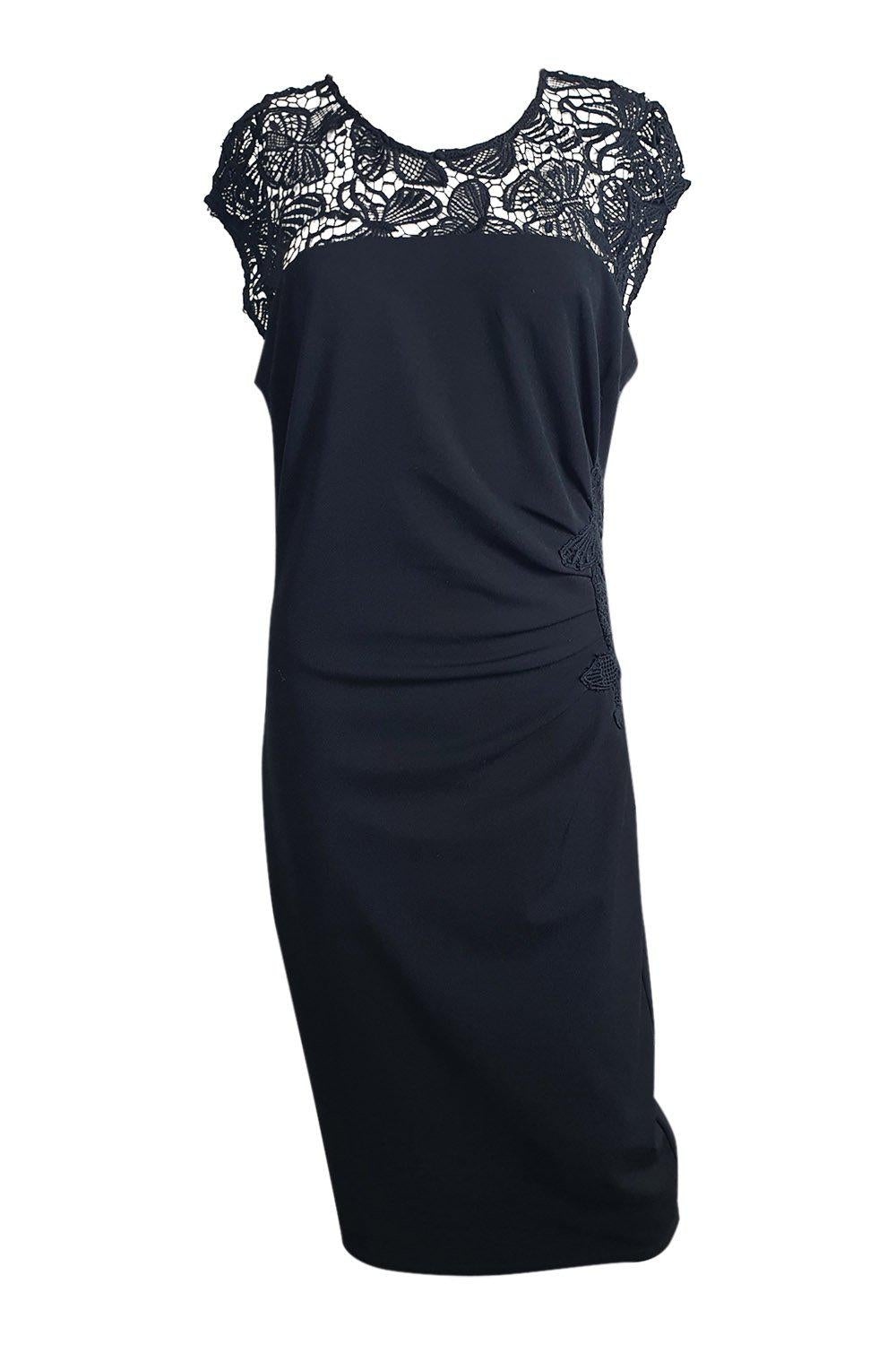 HALE BOB Black Lace Trim Short Sleeve Bodycon Dress for Women - Size Large | Sexy Party, Clubwear & Evening Cocktail Dress