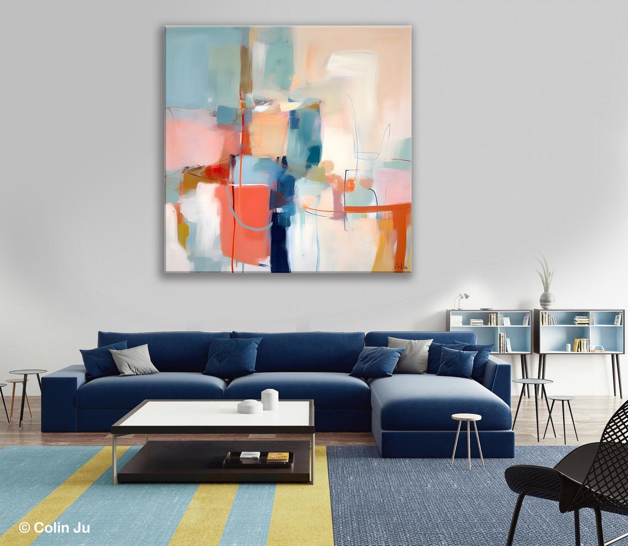Large Abstract Canvas Paintings for Bedroom - Modern Acrylic Wall Art Decor | Contemporary Original Artwork for Living Room & Office