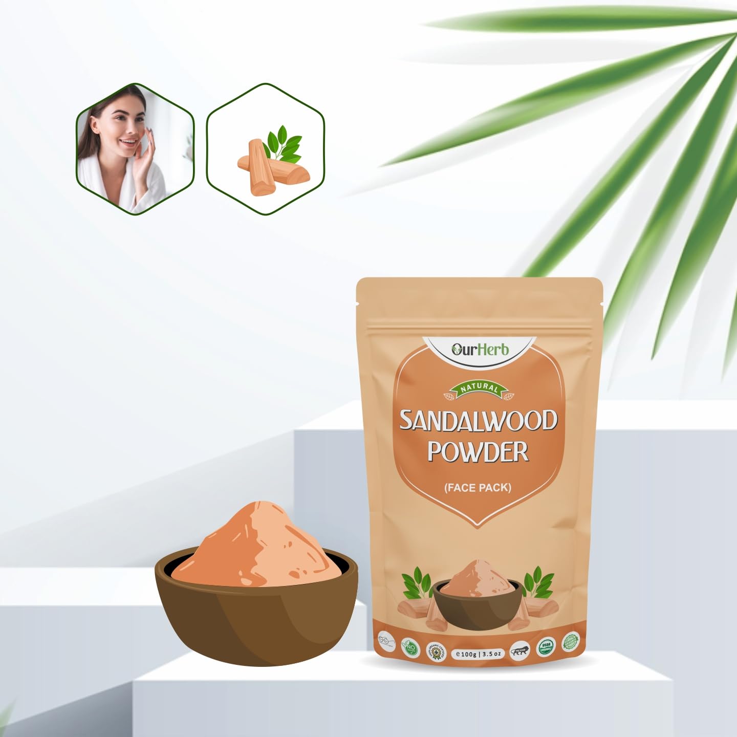 OurHerb - 100% Pure Sandalwood & Orange Peel Powder (2 x 100g) | Natural Face Mask for All Skin Types | Exfoliating Facial Scrub & Skin Brightening Treatment | Includes Free Wooden Spoon | Perfect for Spa Day, DIY Skincare & Ayurvedic Beauty Routines