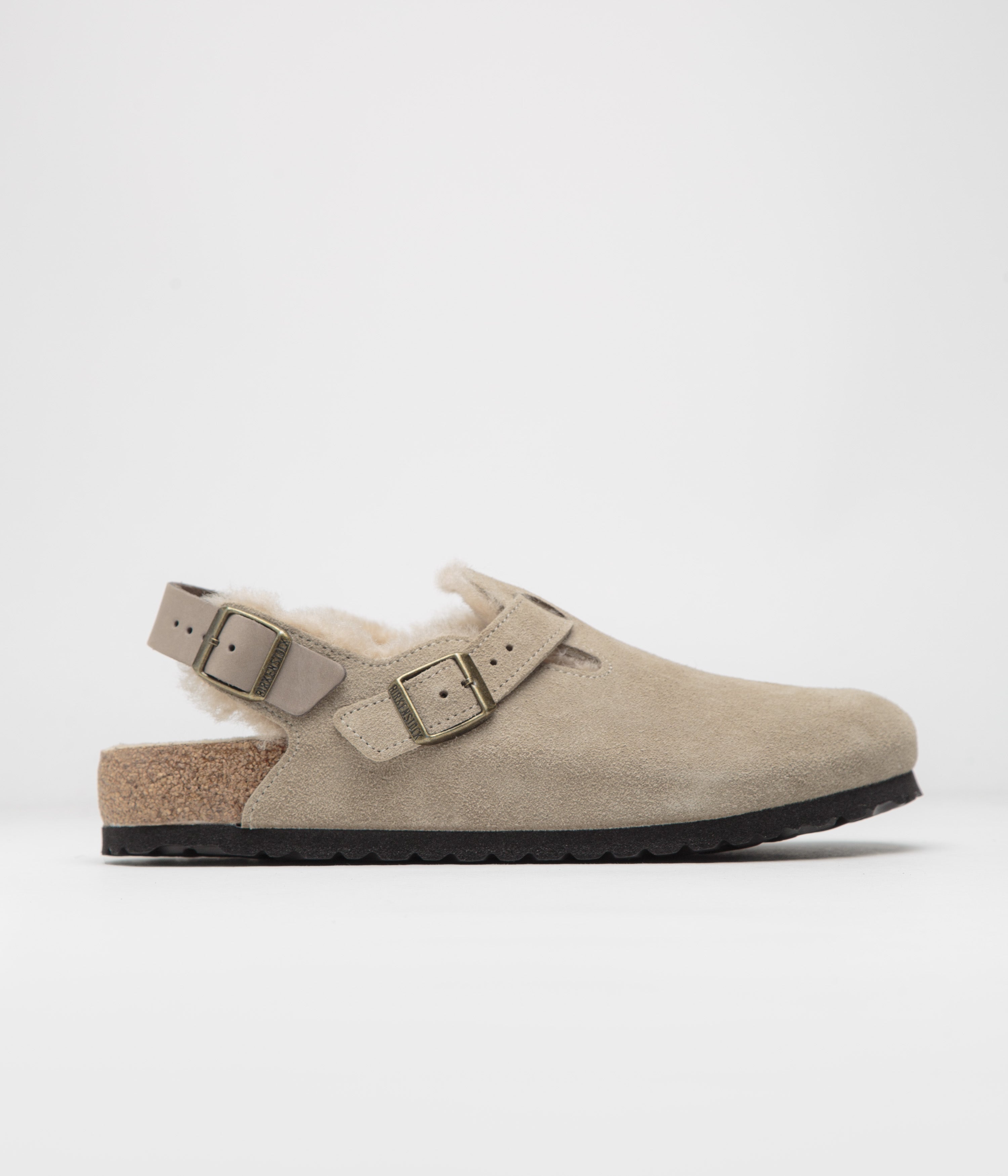 Birkenstock Tokio Shearling Sandals for Women - Soft Taupe Suede Footbed with Cozy Shearling Lining | Comfortable House Slippers & Indoor/Outdoor Slides for Relaxation