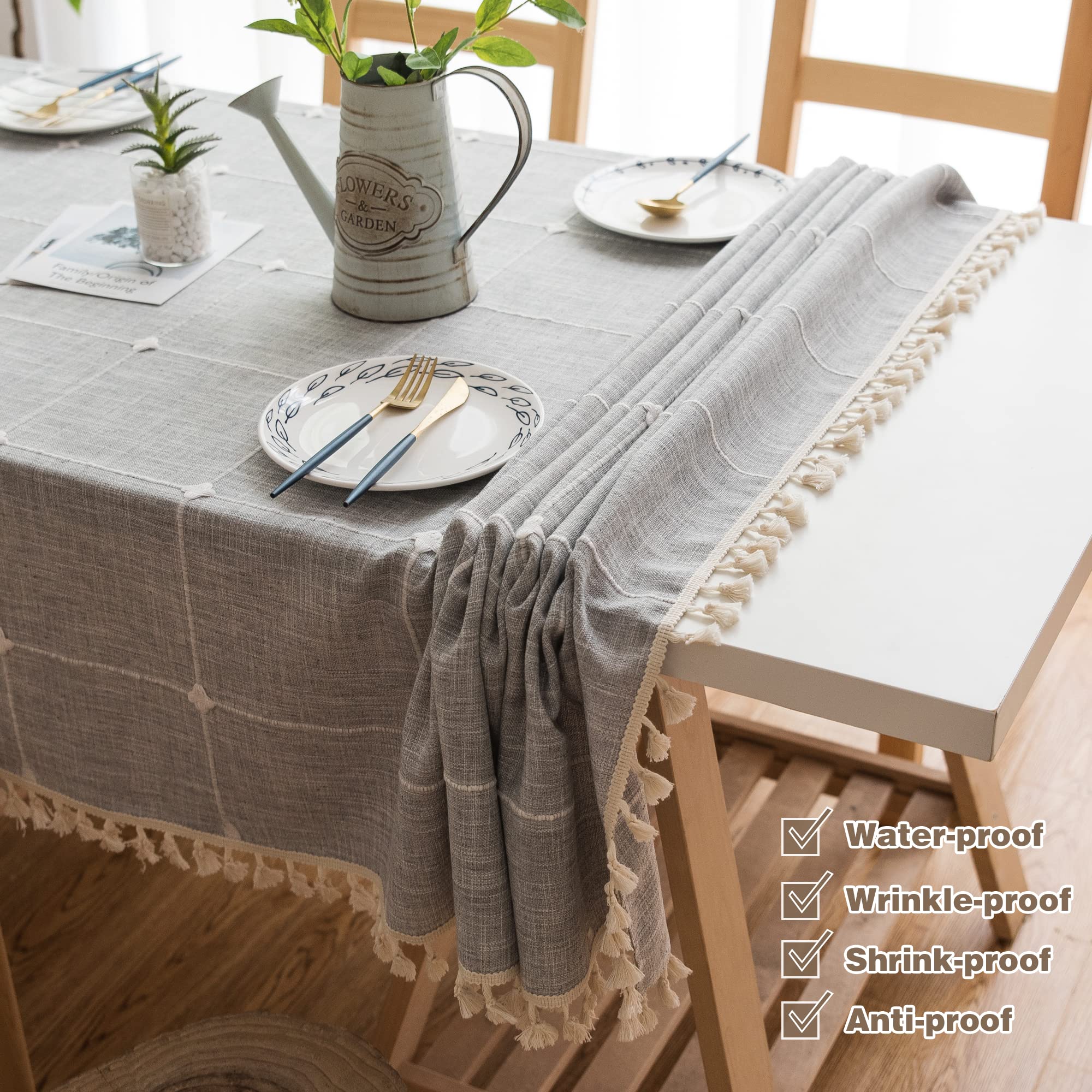 Premium Holiday Camping Tablecloth - Linen Table Cover for Kitchen, Dining, Party, Christmas - Gray Rectangle/Oblong 55 x 94 Inch - Perfect for Outdoor Picnics, BBQs, and Festive Gatherings