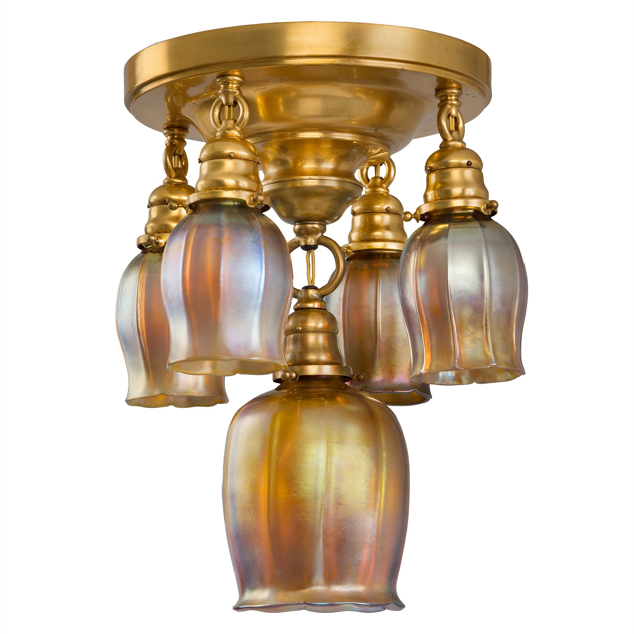 Tiffany Studios New York Five-Light Tulip Ceiling Fixture - Vintage Stained Glass Chandelier for Dining Room, Living Room & Bedroom Lighting
