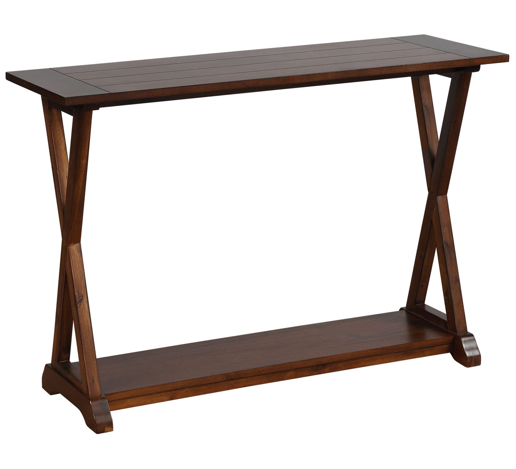 X-Farmhouse Console Table with Storage Shelf - Rustic Entryway Table, Coffee Table & Hallway Organizer for Home Decor & Living Room Storage