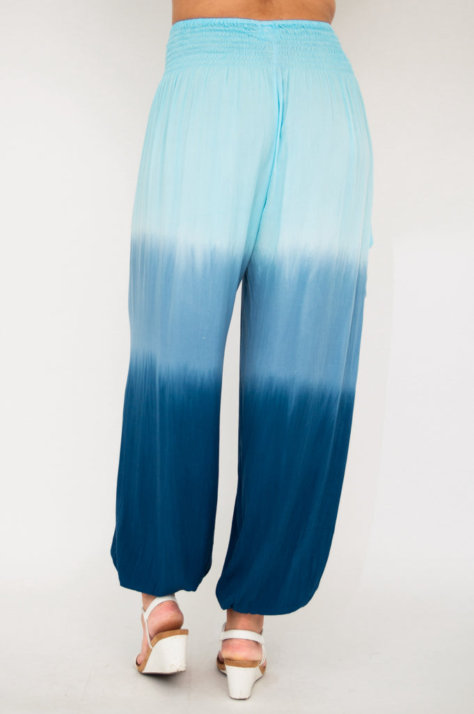 Embra Pants for Women - Turquoise Dip Dye Casual Trousers | Comfortable Stretch Fabric | Perfect for Yoga, Lounge & Everyday Wear