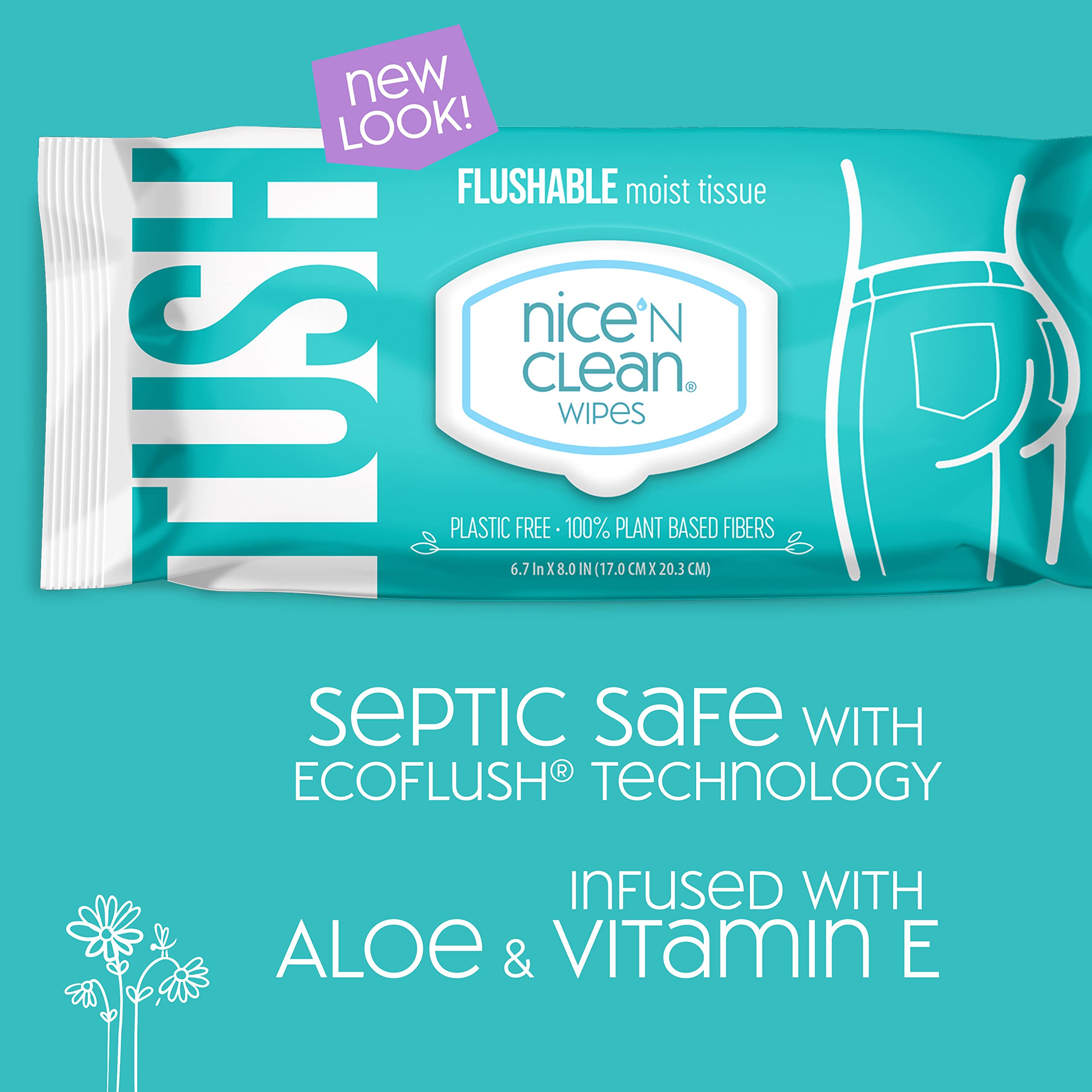Nice 'N Clean Adult Flushable Wipes - 3 Pack (180 Wipes Total) | Plant-Based Biodegradable Personal Cleansing Wipes with Aloe Vera & Vitamin E | Gentle for Sensitive Skin, Ideal for Travel, Gym & Postpartum Care