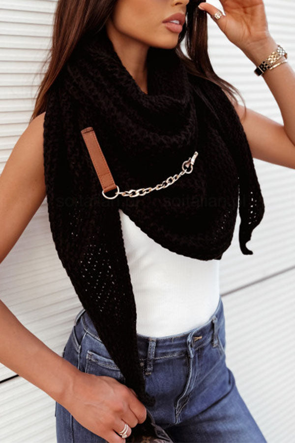 Elegant Knitted Shawl with Perforated Leather Buckle - Soft Winter Wrap Scarf for Women - Perfect for Office, Parties & Outdoor Activities