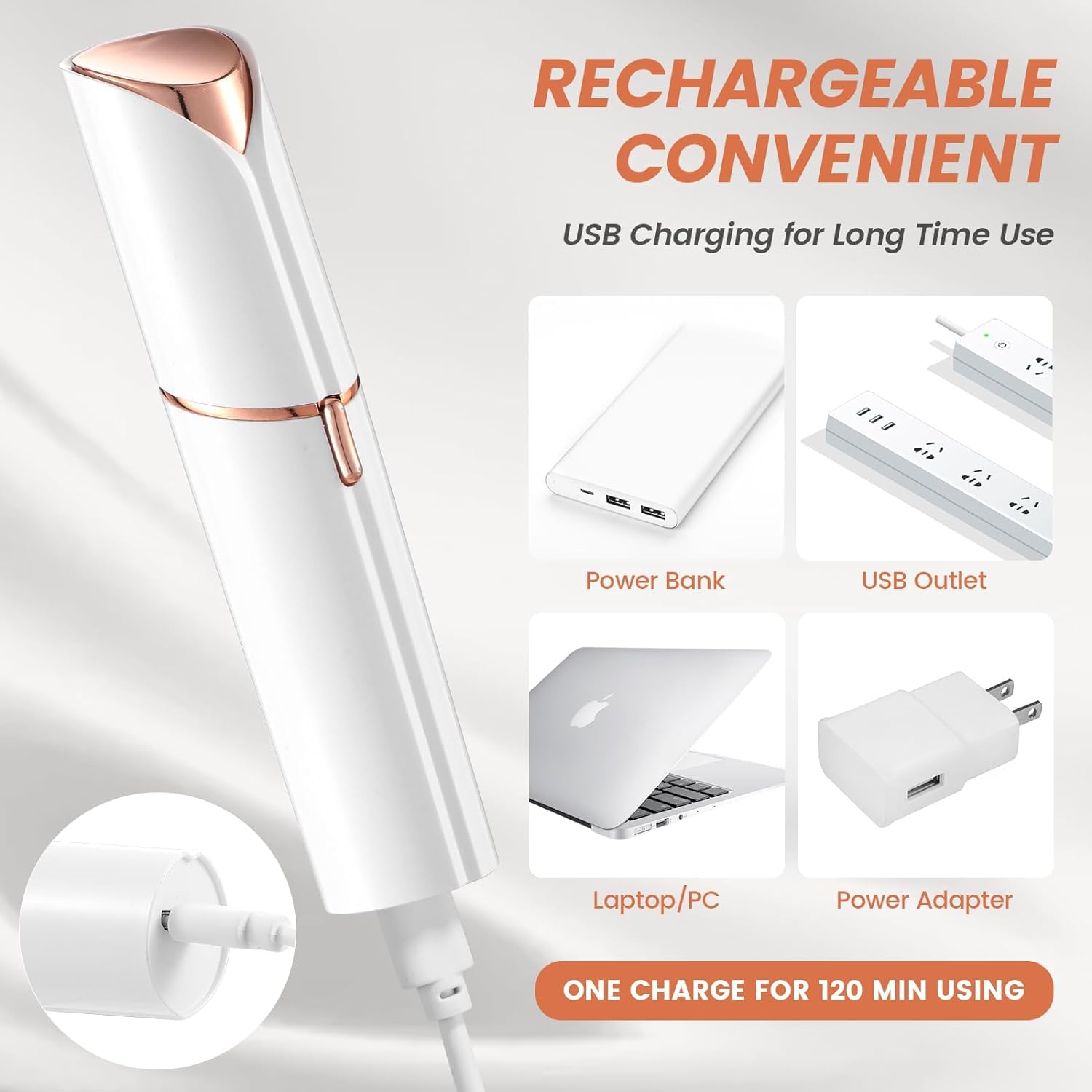 Peach Street By Vivatra Jade Roller & Rose Skincare Facial Hair Remover for Women - Chin, Cheek, Eyebrow & Upper Lip Hair Removal Tool - Lipstick Shaped Design (White) | Perfect for At-Home Beauty Routine & Travel