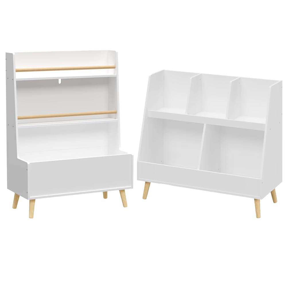 **CuisinSmart 3-Tier Wooden Kids Bookshelf & Toy Organizer with Legs – Sturdy Children's Bookcase for Bedroom, Playroom, Nursery & Classroom – White (Perfect for Organizing Books, Toys & Learning Supplies)**