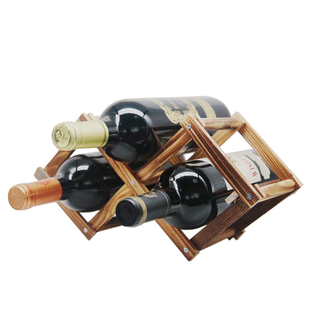 Foldable Wooden Wine Bottle Holder - Free Standing Natural Wine Rack with 2 Slots for 3 Bottles - Perfect for Pantry, Kitchen, or Dining Room Storage