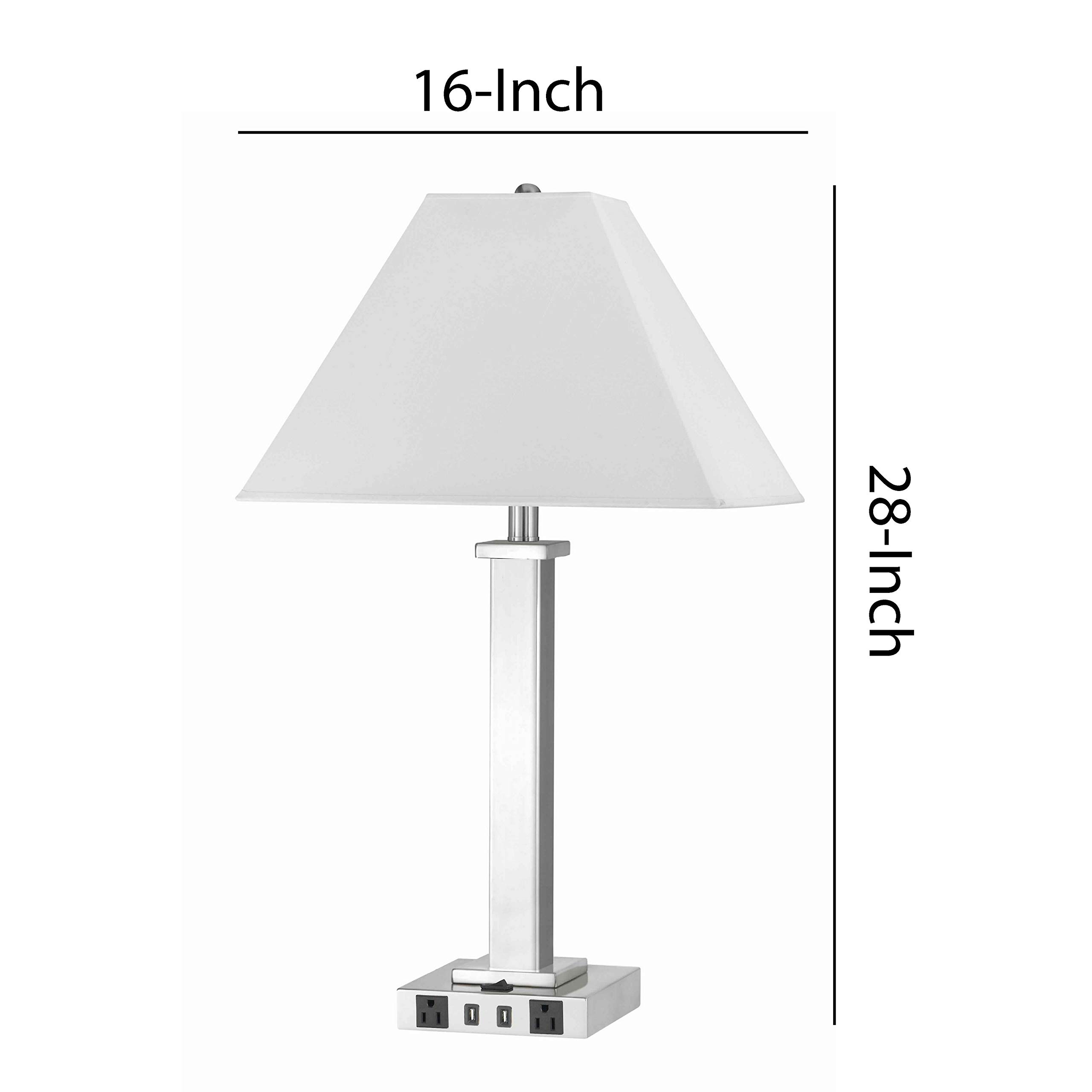 Benjara Modern Trapezoid Shade Table Lamp with Metal Base & 2 USB Ports - White & Chrome Finish - Perfect for Bedroom, Living Room, Office & Study Desk Lighting