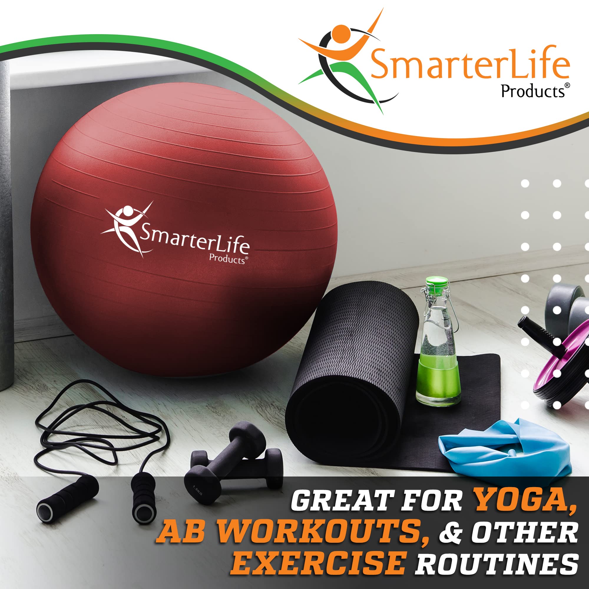 Premium Exercise Yoga Ball for Fitness, Core Workouts & Physical Therapy - Anti-Burst, Anti-Slip Stability Ball for Home Gym, Office & Pregnancy Support - Ideal for Yoga, Pilates, Balance Training & Ergonomic Seating