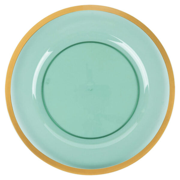 13 Inch Green and Gold Rim Plastic Charger Plates Set of 4 - Elegant Dinner Party Tableware for Weddings, Holidays & Formal Dining