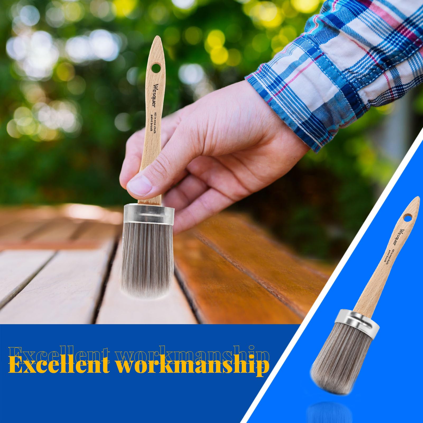 2 Inch Round Chalk Paint Brush for Milk Paint & Furniture - Washable Reusable Wood Stain Brush for DIY Painting, Walls, Stencils & Wax Finishing - Perfect for Furniture Makeovers, Home Decor Projects & Crafting