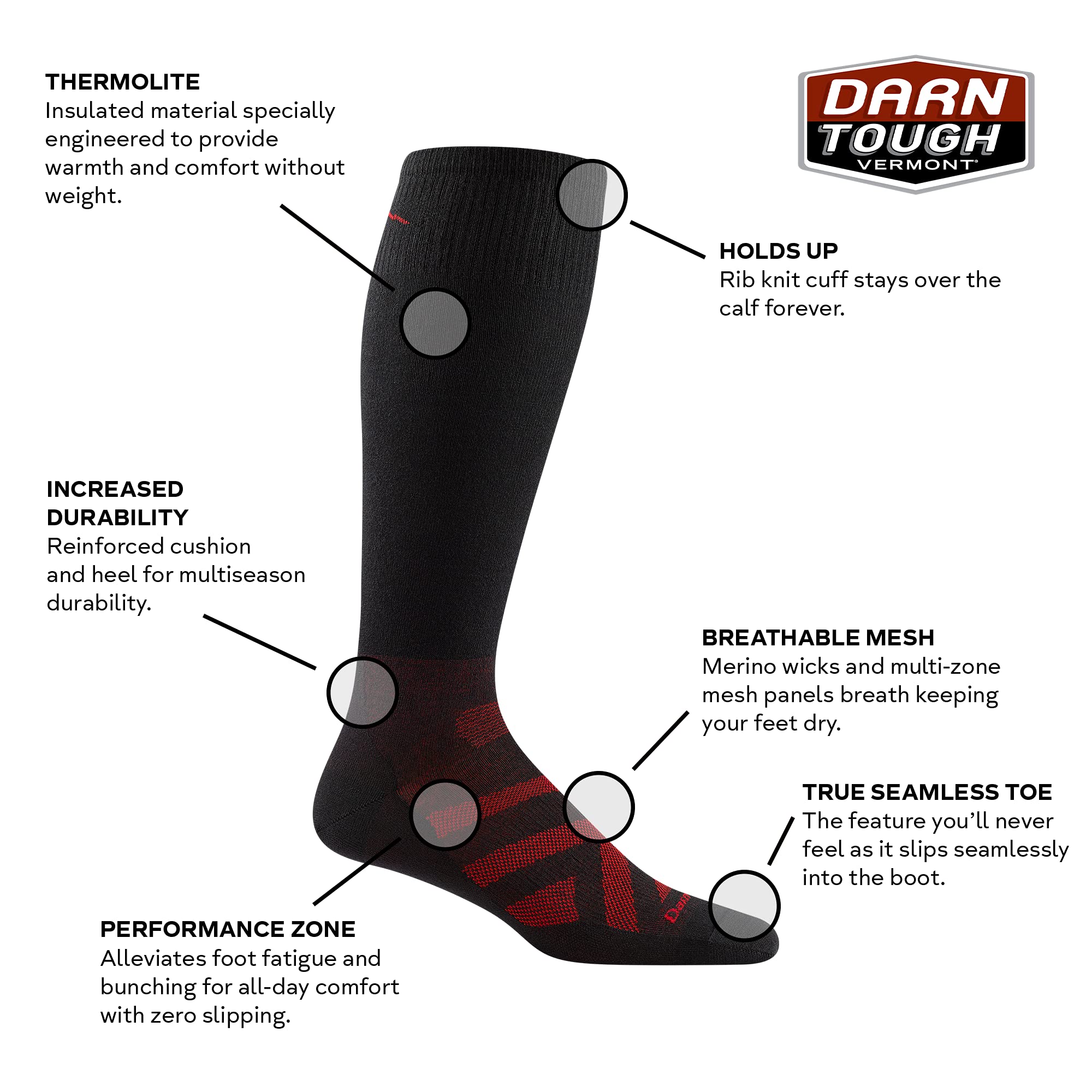 Darn Tough Vermont RFL Thermolite OTC Ultra-Lightweight Hiking Socks for Men & Women - Moisture Wicking & Temperature Regulating for Outdoor Adventures, Running & Travel