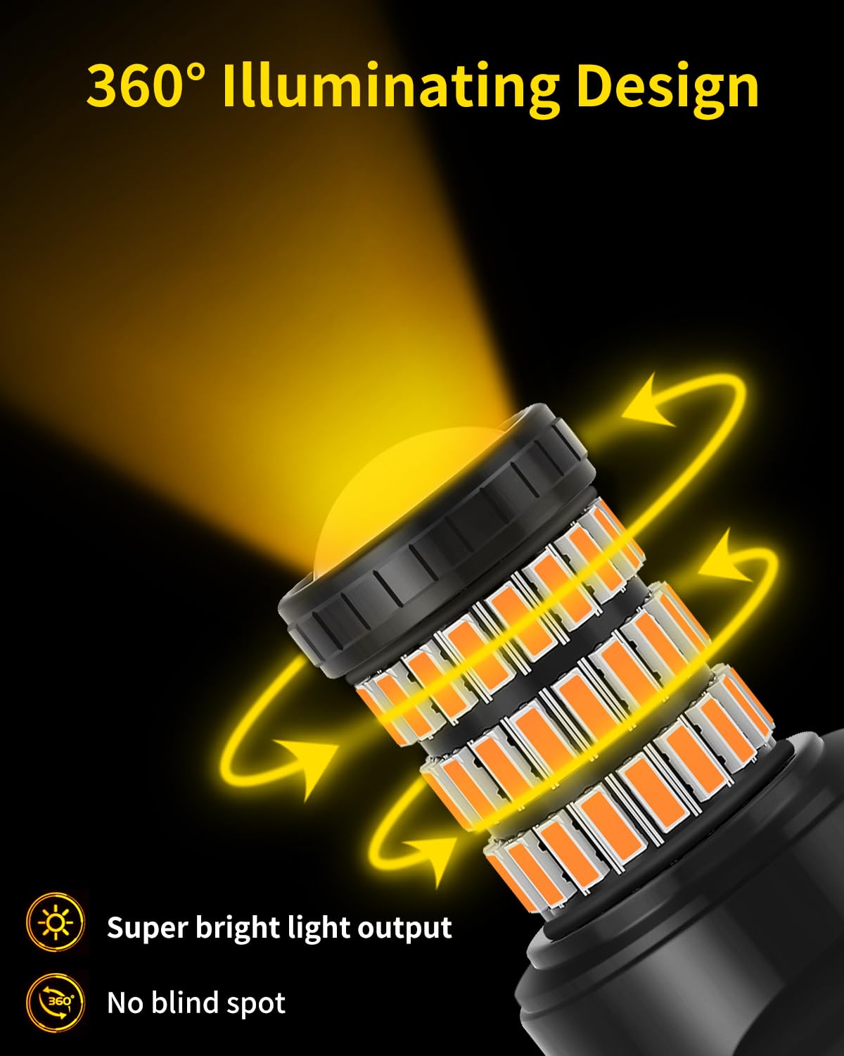 Amber Yellow 7443 7444 7440 T20 LED Bulbs with Projector Blinker - Compatible with Toyota 4Runner 2014-2021 Front Turn Signal & 2010-2021 Rear Turn Signal Lights - Super Bright LED Replacement - Pack of 2 - Perfect for Night Driving and Enhanced Visibility