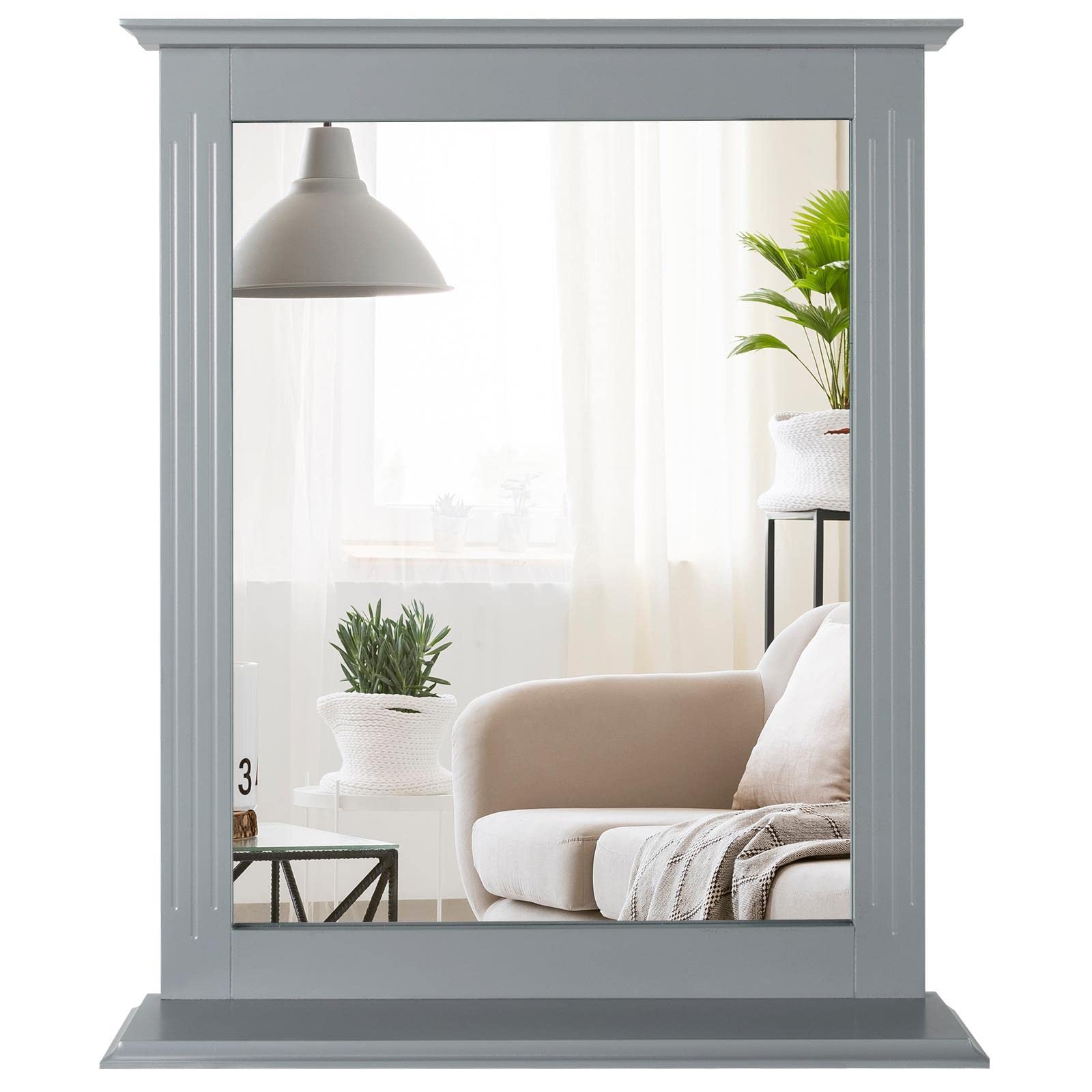 Wall-Mounted Bathroom Mirror with Shelf - Vanity Makeup Mirror for Bathroom Decor, Multipurpose Storage Solution - Perfect for Small Spaces, Powder Rooms & Bedroom Vanity Areas