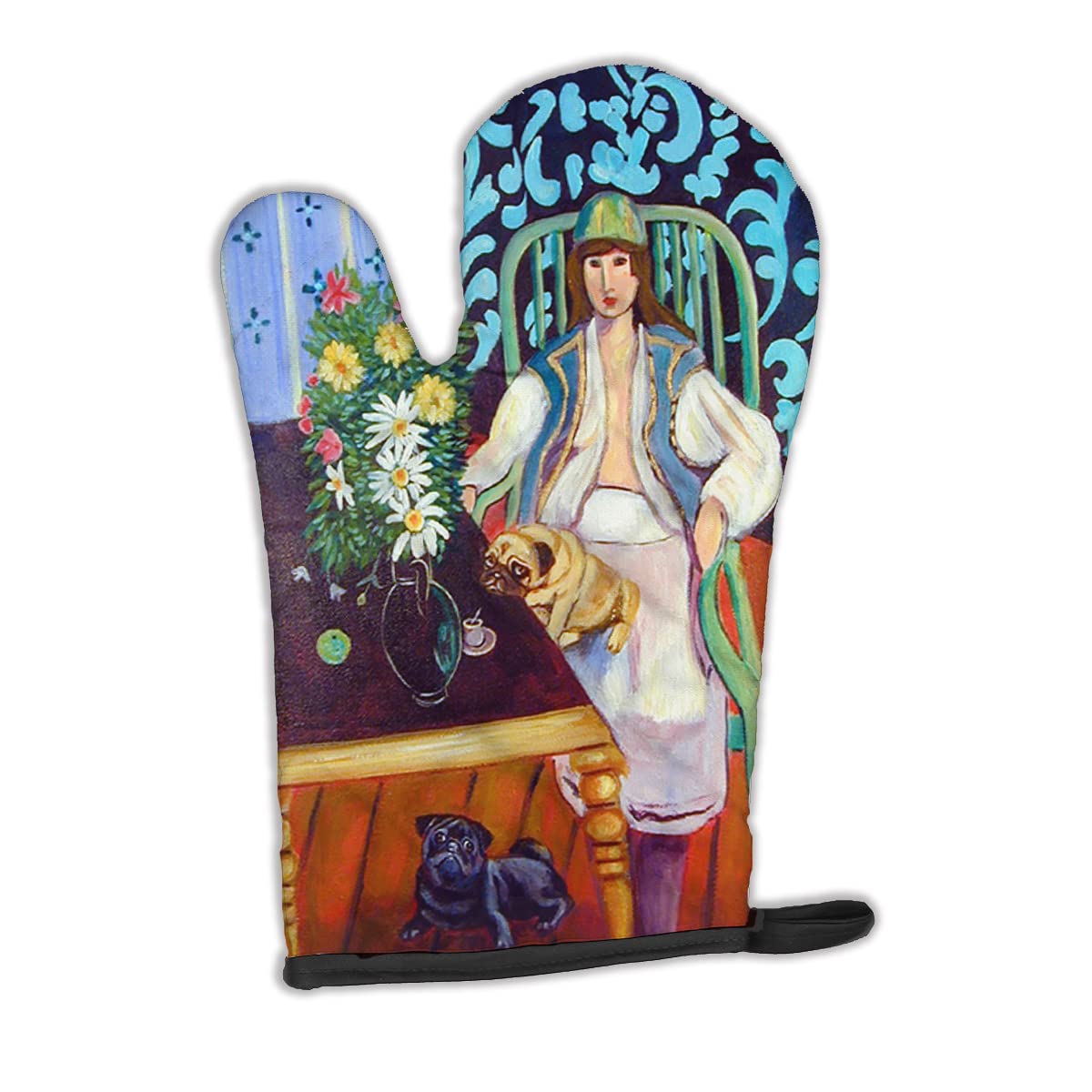 Caroline's Treasures Lady with Pug Oven Mitt - Heat Resistant Kitchen Glove for Baking, Cooking & Hot Pans - Perfect for Holiday Baking, BBQ Grilling & Home Kitchen Protection