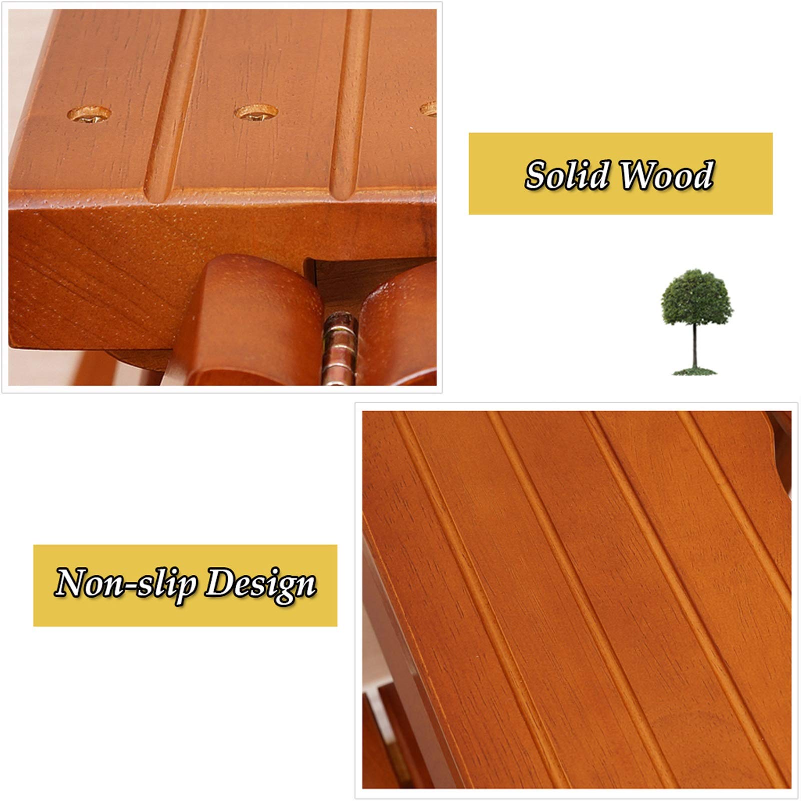 LEOSXA 3-Step Solid Wood Folding Step Stool - Heavy Duty Portable Ladder Stool for Home, Kitchen, Bathroom & Garage - Non-Slip Safety Stool for Adults & Kids - Multi-Purpose Climbing Stool for Storage & Cleaning