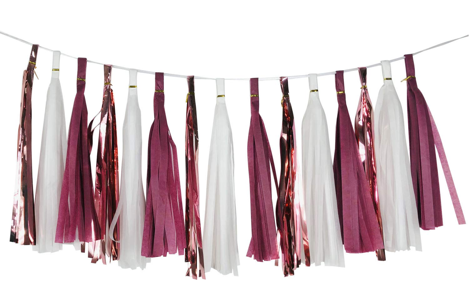 15pcs Rose Gold White Burgundy Shiny Tassel Garland - Fall Wedding Baby Shower Birthday Party Decorations | Elegant Table Decor for Autumn Celebrations & Seasonal Events