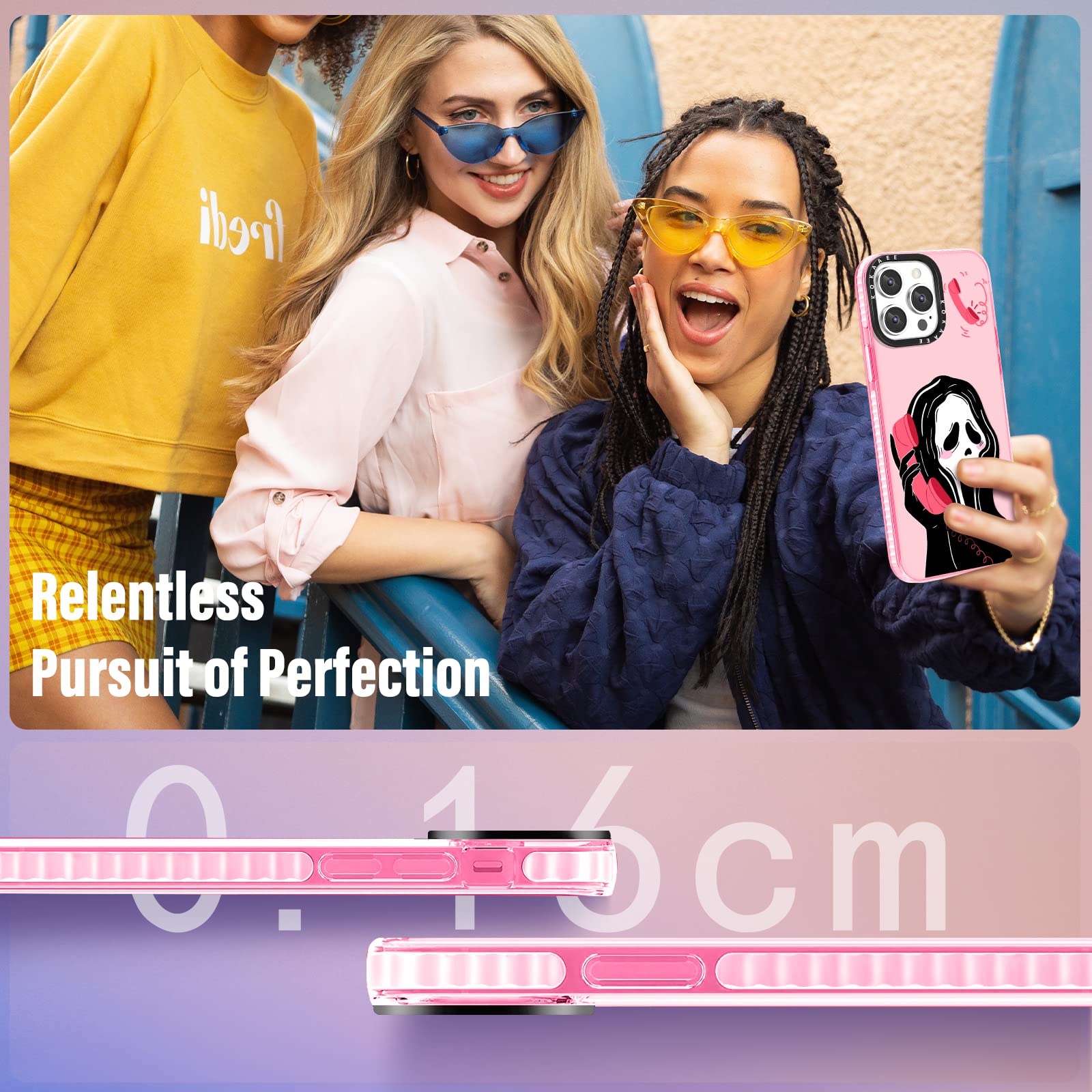 2 in 1 Cute Skull Skeleton iPhone 14 Pro Max Case for Women - Soft TPU Bumper Cover with Ring Holder - Gothic Girly Phone Case for 6.7