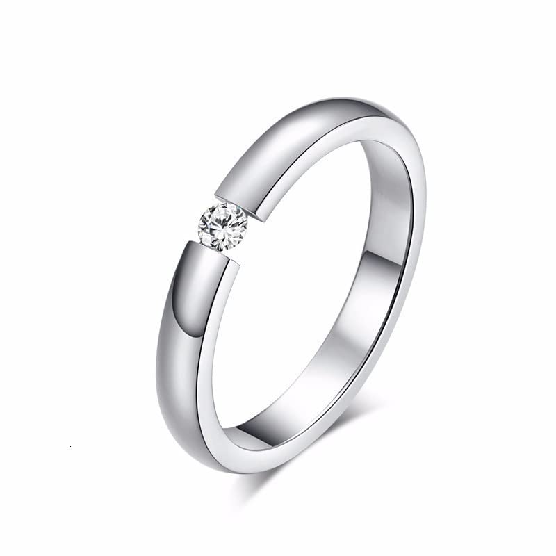 THANG8668 Women's Solitaire Ring - 3mm Thin Stainless Steel Engagement Band with AAA CZ Stone, Wedding Jewelry for Her (Silver, Size 6) - Perfect for Proposals, Anniversaries & Special Occasions