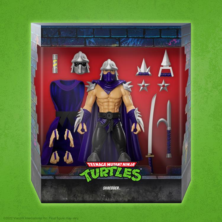 Super7 Teenage Mutant Ninja Turtles Ultimates! Shredder Action Figure (Cartoon Silver Armor) - Collectible TMNT Villain Toy for Display & Play - Perfect for Fans, Collectors & Nostalgic Gift Giving