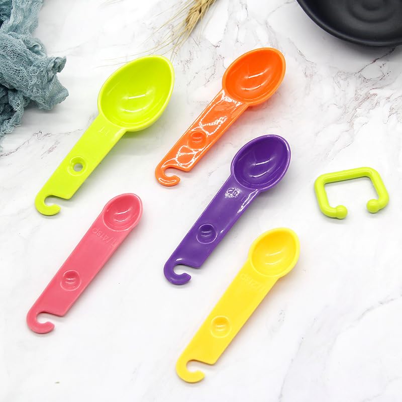 KOOSHLO 5-Piece Plastic Measuring Spoons Set for Cooking & Baking - Accurate Dry & Liquid Measurement Tools - Fits Spice Jars - Multicolor Kitchen Essentials - Perfect for Baking, Cooking & Meal Prep