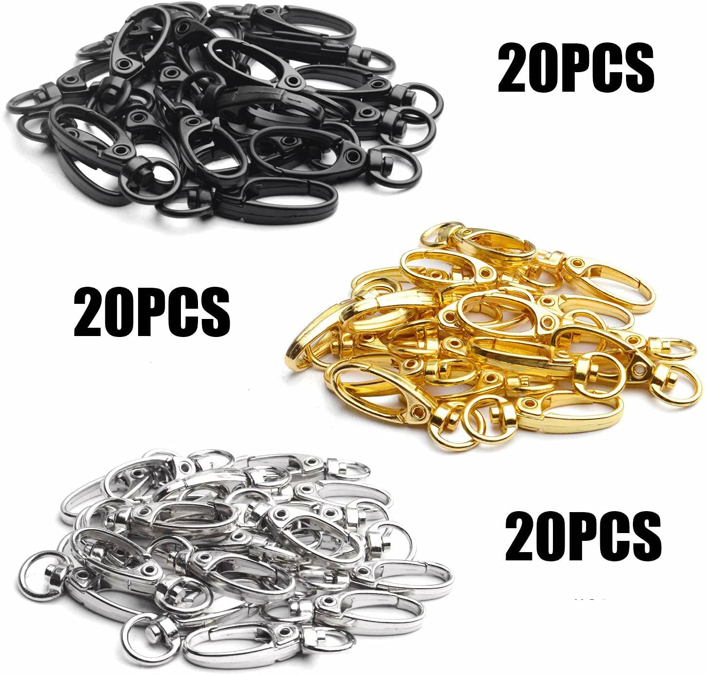 60pcs Metal Swivel Clasps - Lobster Claw Clasps & Trigger Clips for Keychains, Jewelry Making, DIY Crafts (3 Colors) - Perfect for Necklaces, Bracelets, Key Rings & Lanyards