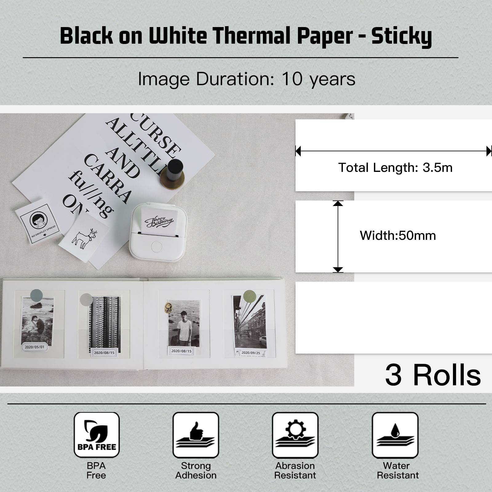 Memoking T02 Portable Mini Thermal Sticker Printer - Compact Label Maker for Study Notes, Photos, Journals & DIY Projects | Includes 3 Rolls of White Sticky Paper | Perfect for School, Office & Home Organization
