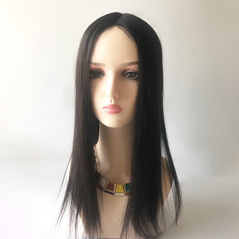 Premium 10-Inch Human Hair Topper for Women - Black & Dark Brown Silk Base Crown Toupee - 5x5 PU Edge Wiglet for Thinning Hair (No Clip) | Perfect for Daily Wear, Special Occasions & Hair Loss Solutions