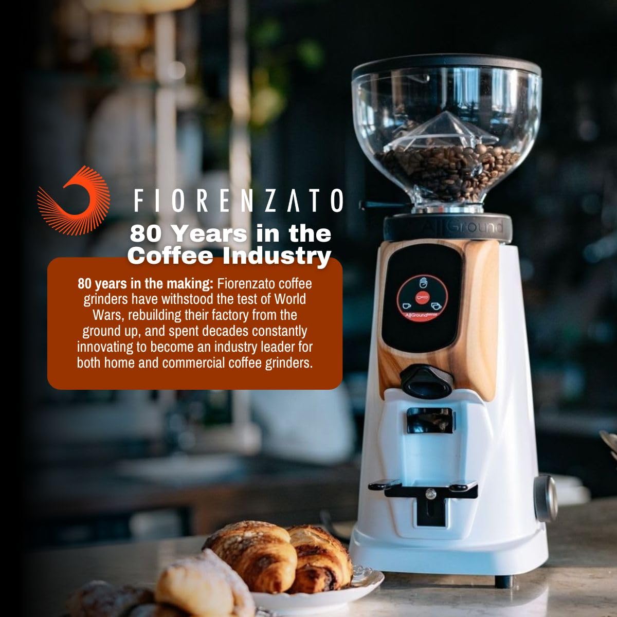 Premium Fiorenzato AllGround Sense Home Coffee Grinder - Italian-Made Electric Burr Grinder for Espresso, Drip & French Press - Pastel Blue - Perfect for Kitchen, Office & Coffee Enthusiasts