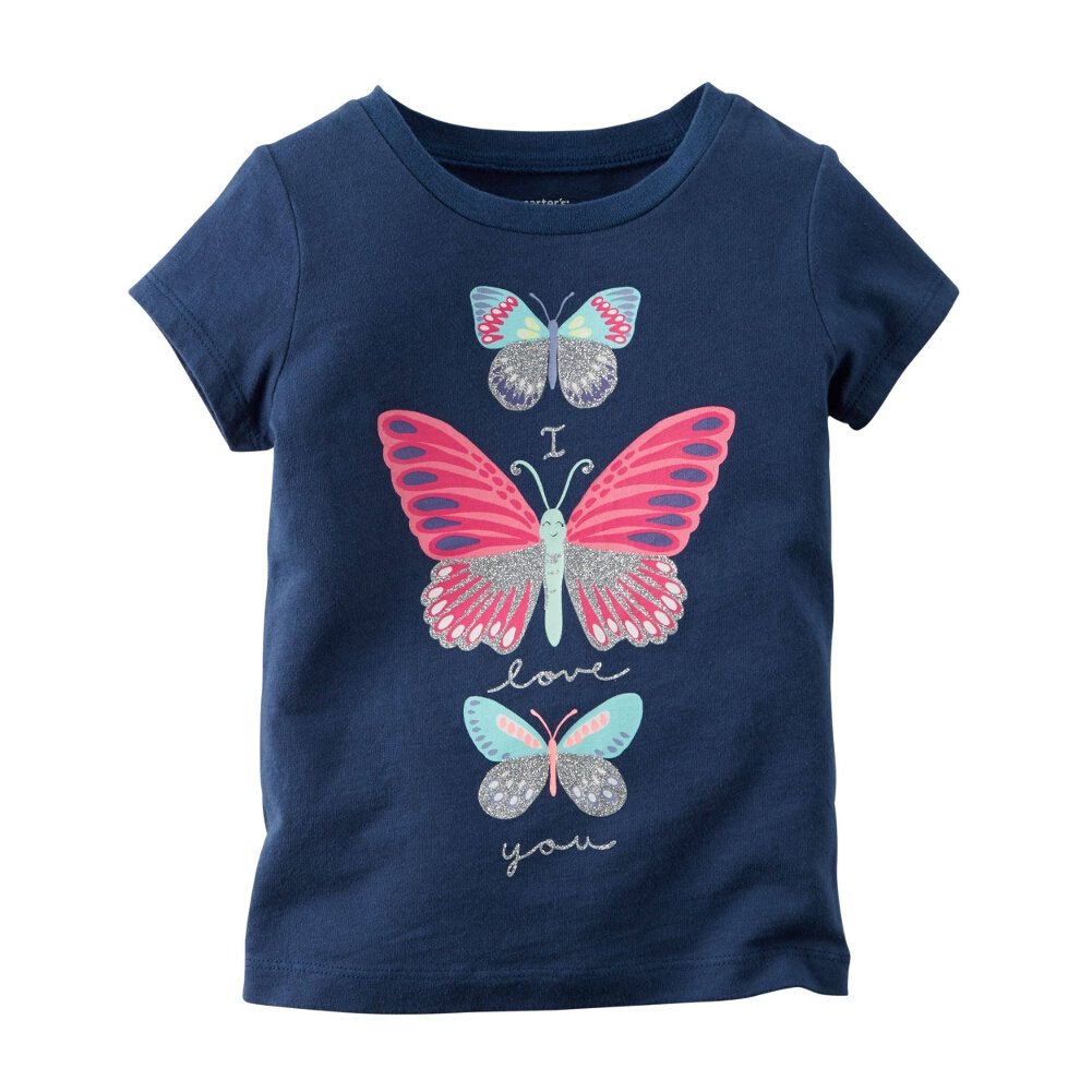 Carters Baby Girls Butterfly Graphic Short Sleeve Tee - Navy Blue - Size 6 Months - Soft Cotton Casual Outfit for Playdates & Family Photos