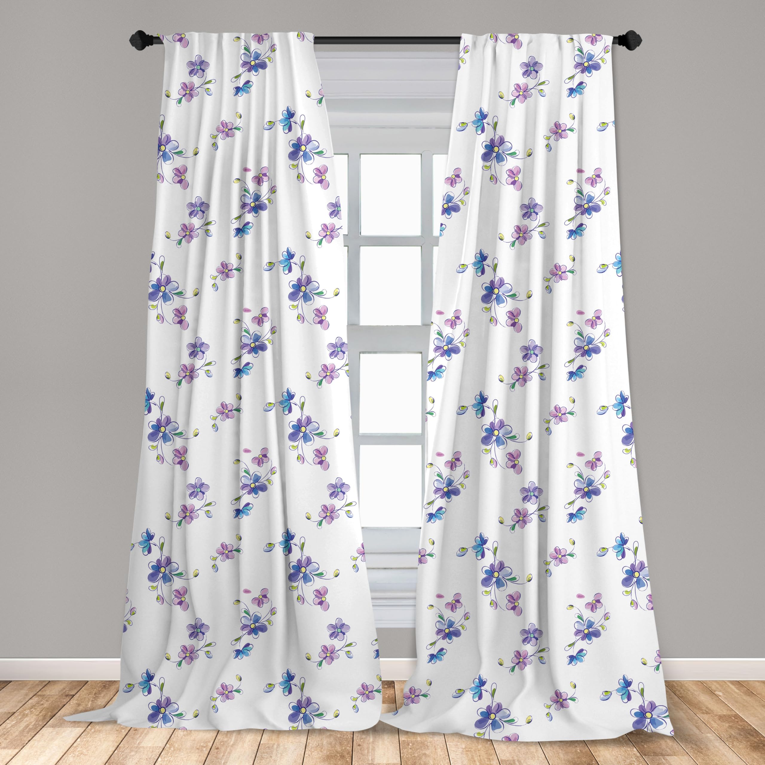Ambesonne Floral Curtains - Romantic Flower Bouquet Design, 2 Panel Set (28