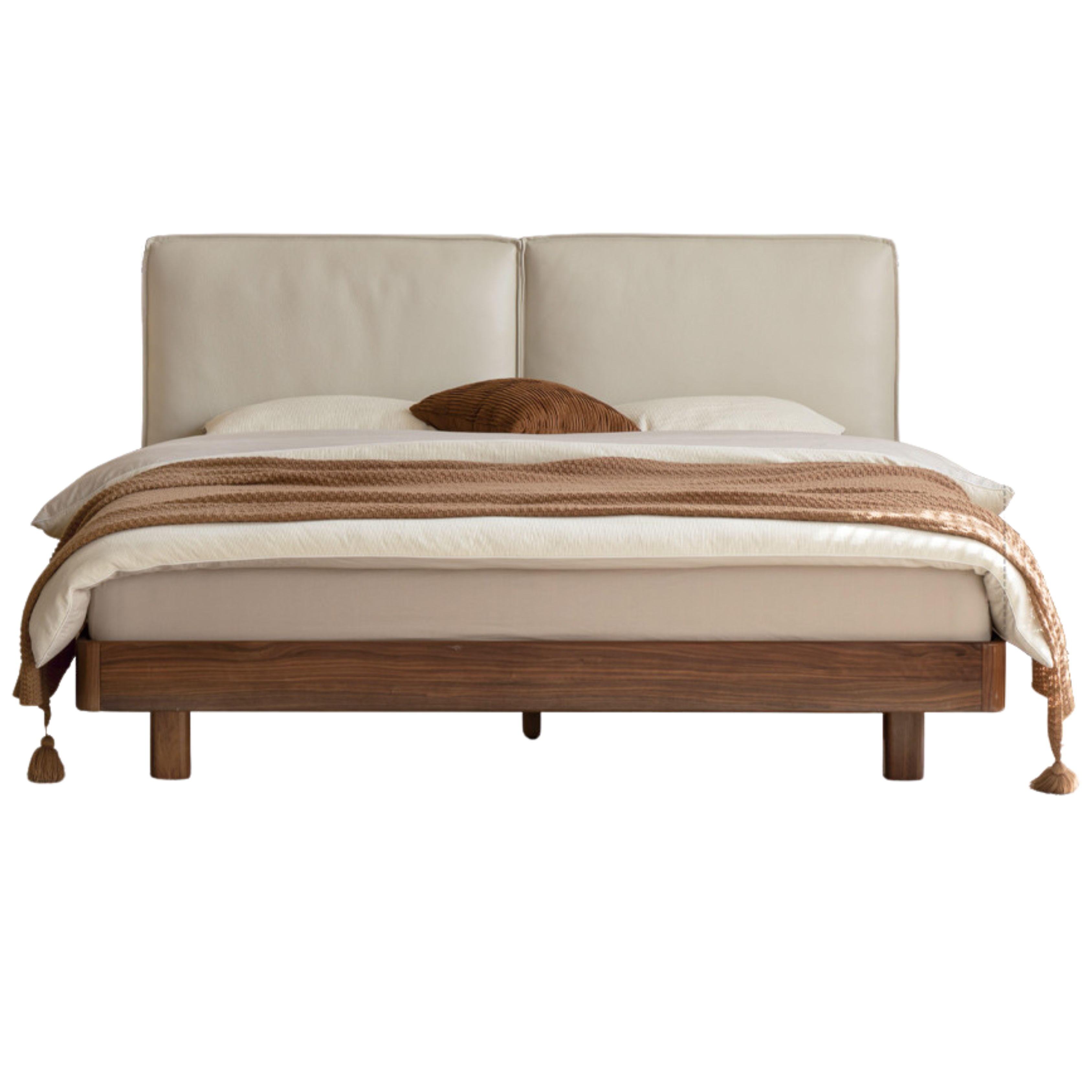 Rich Dark Walnut color Genuine leather off-white black walnut soft backrest