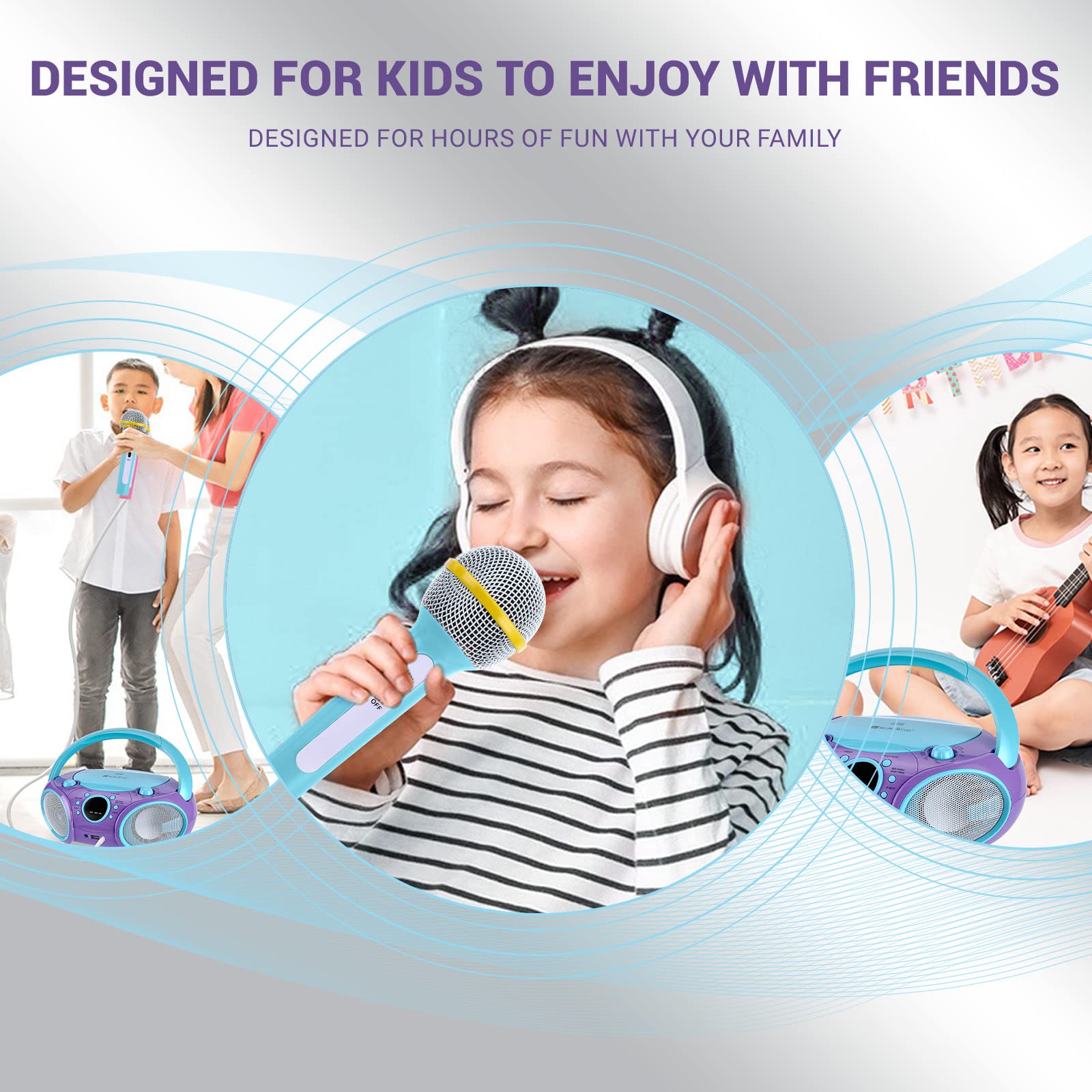 SingingWood NP030AB-CV Portable Karaoke System with Wireless CD Player, AM/FM Stereo Radio, Headphone Jack - Battery or AC Powered (Violet) - Perfect for Home Parties, Outdoor Gatherings & Travel Entertainment