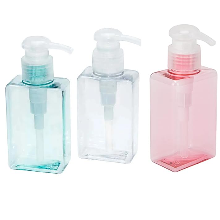 KIRA 100ML Empty Plastic Pump Bottle Dispenser for Lotion, Shower Gel & Hand Soap - Travel Size Toiletry Containers for Bathroom, Gym & Airplane (Multicolor, Pack of 3) - Perfect for Travel, Home & Hotel Use