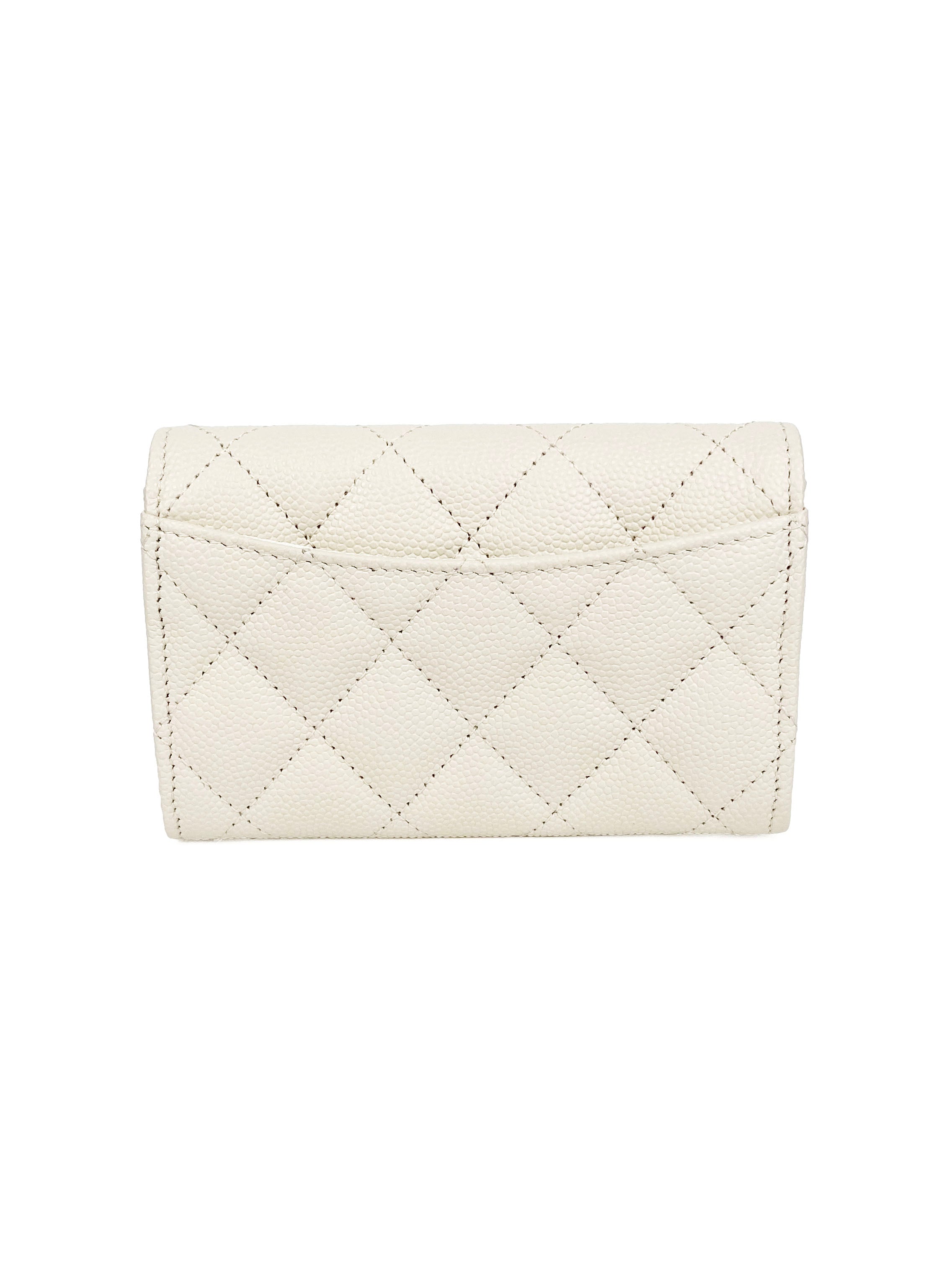 Chanel White Caviar Leather Card Holder - Luxury Compact Wallet for Credit Cards & IDs - Perfect for Everyday Use, Travel & Gifting